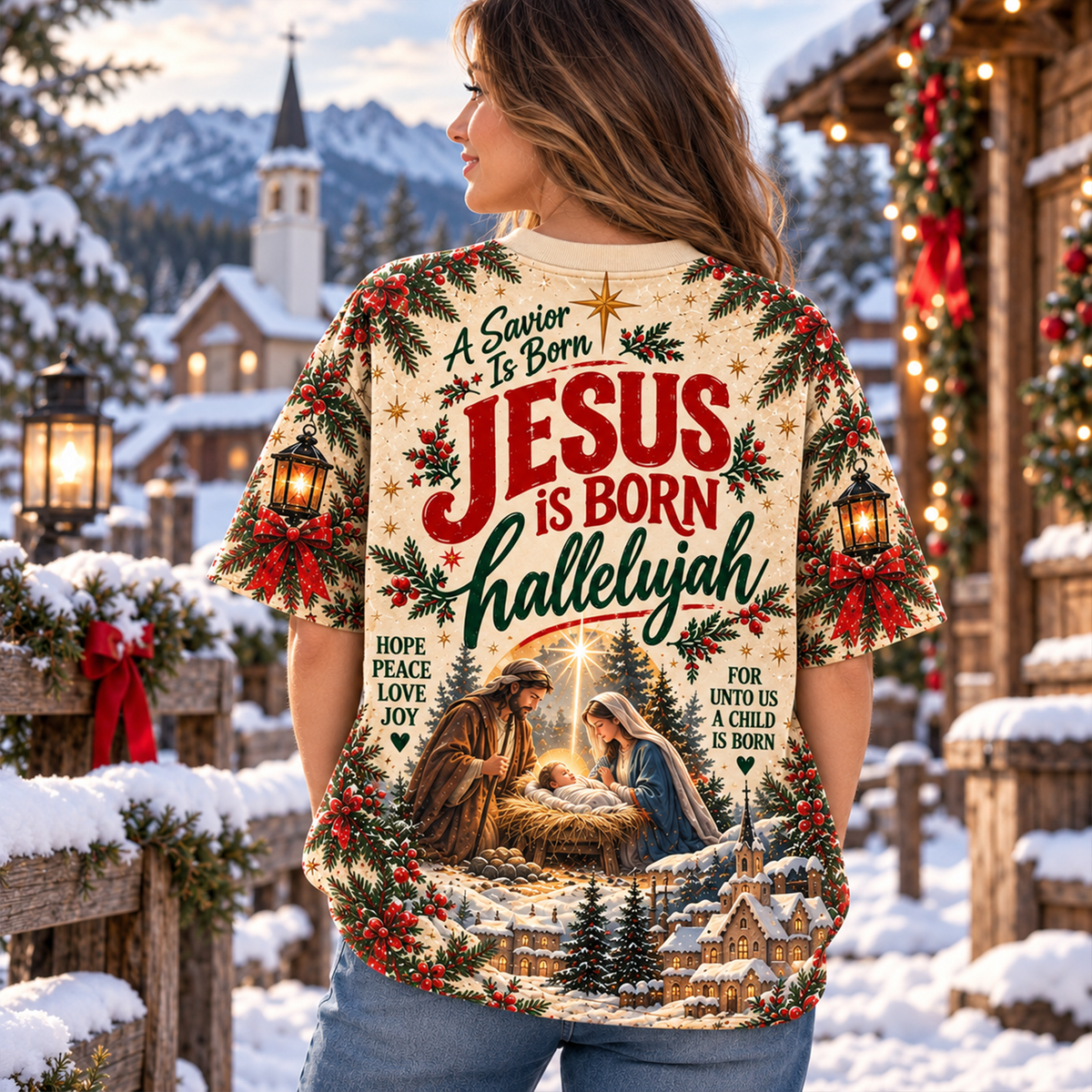 Jesus Is Born Christian Christmas All Over Print Shirt
