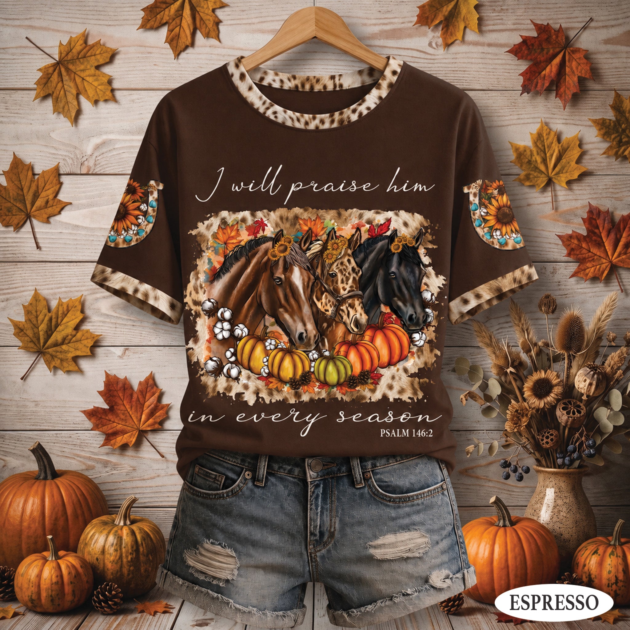 I Will Praise Him In Every Season Christian All Over Print Shirt, Fall Horses Shirt