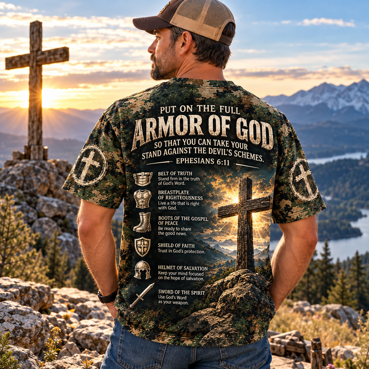 Armor of God Ephesians 6:11 Christian Camo All Over Print Shirt