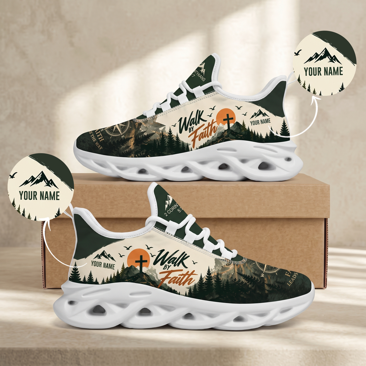 Custom Name Walk by Faith Mountain Sneakers - Christian Max Soul Shoes