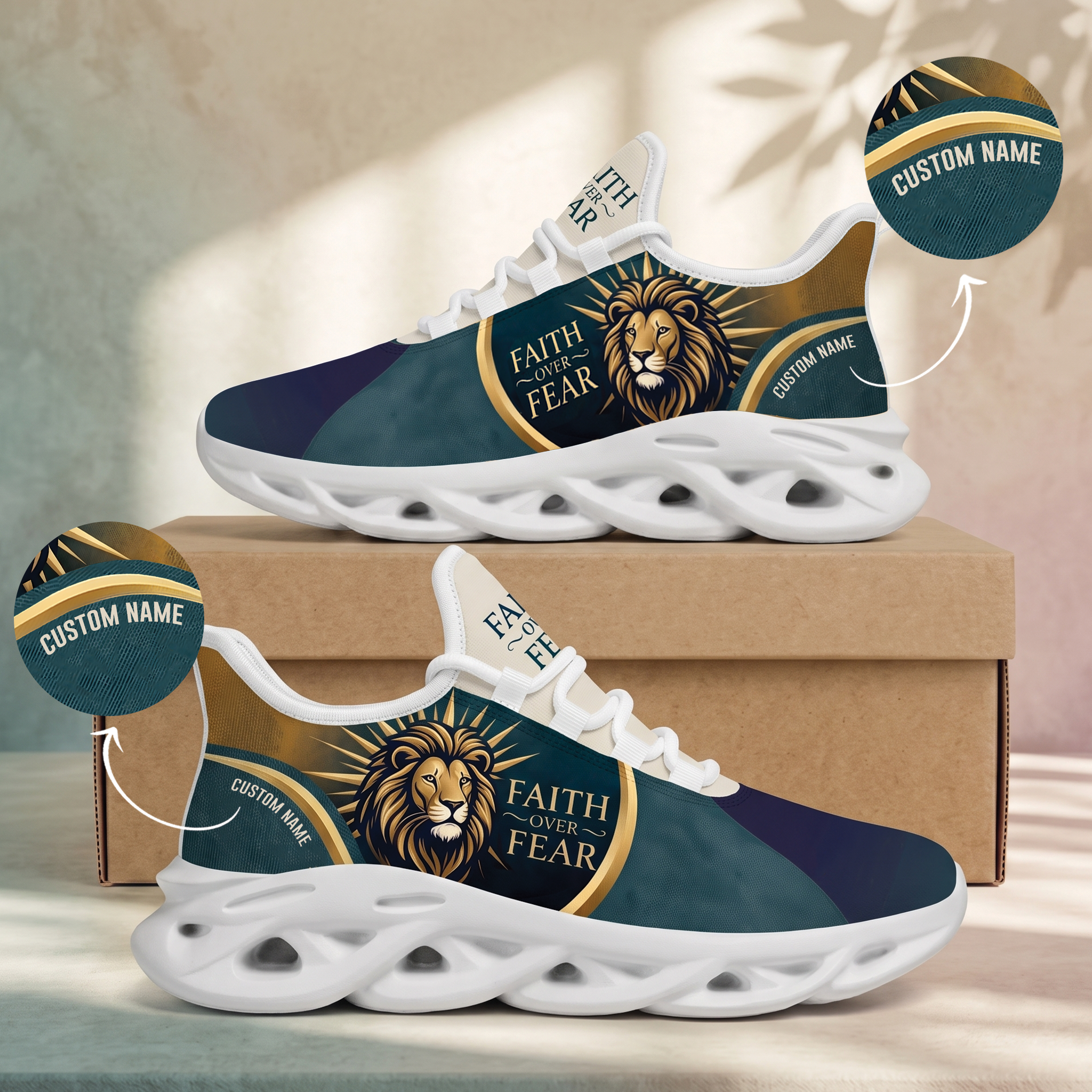 Custom Name Christian Sneakers, Faith Over Fear Max Soul Shoes