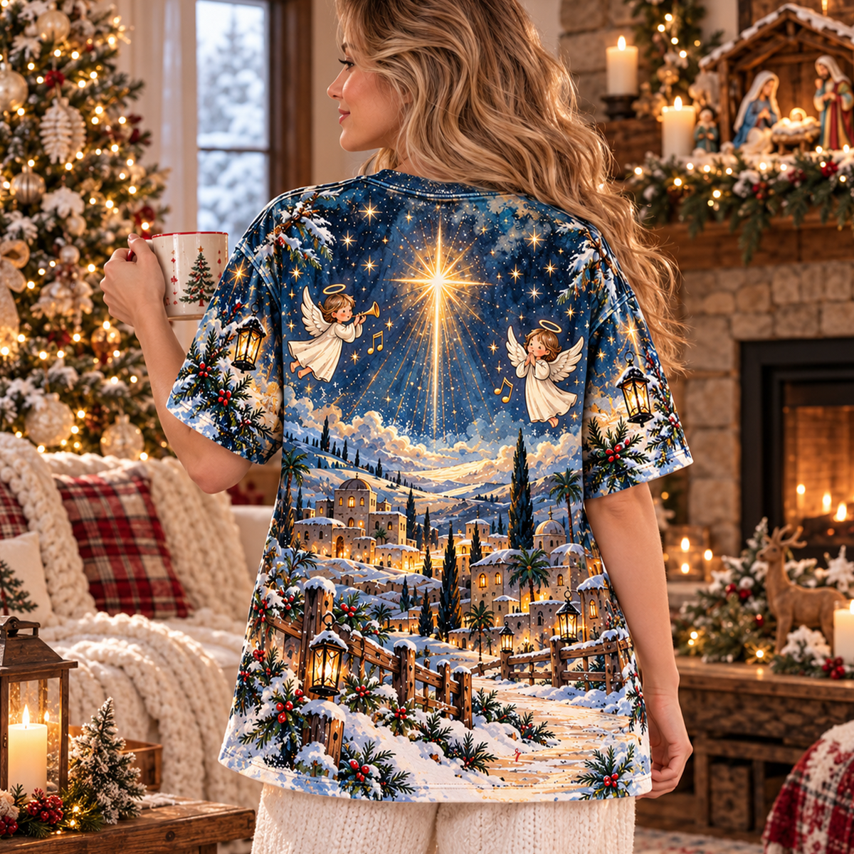 Merry Christmas Nativity Scene Jesus Birth Christian All Over Print Shirt
