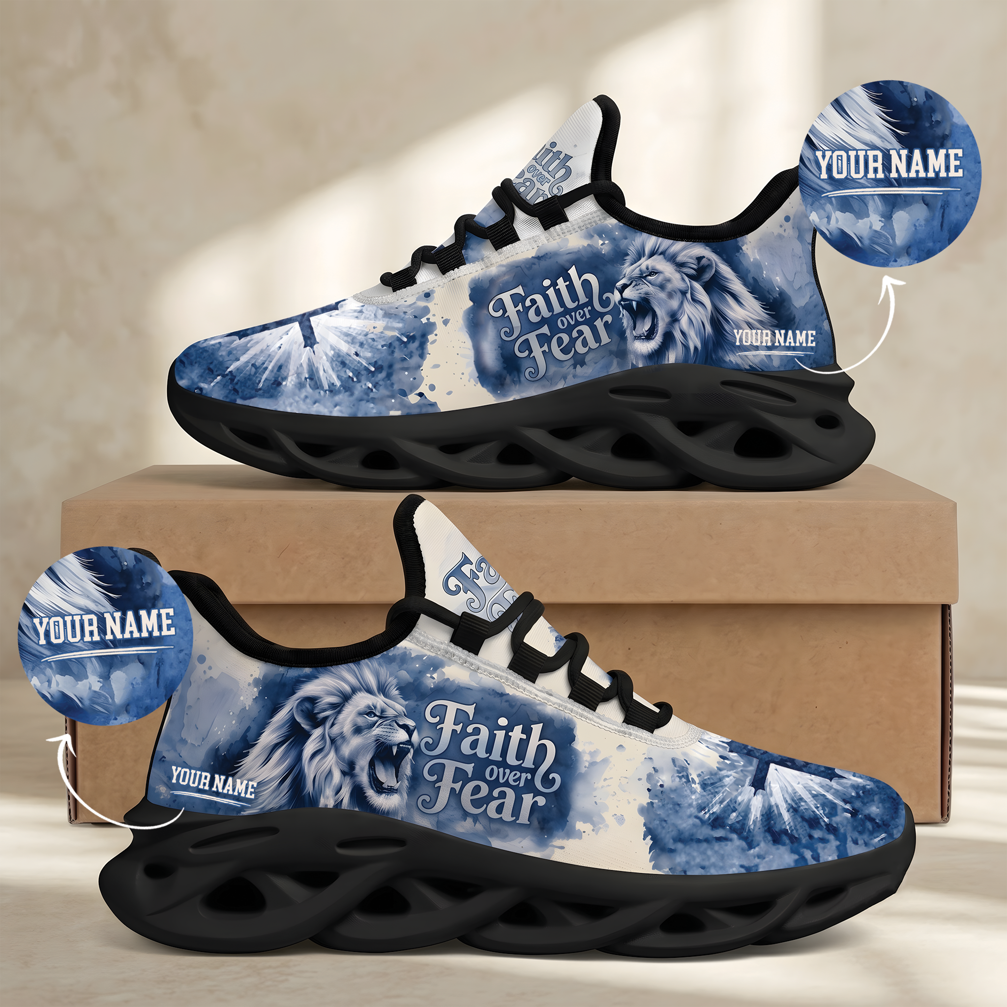 Custom Name Faith Over Fear Sneakers, Christian Max Soul Shoes