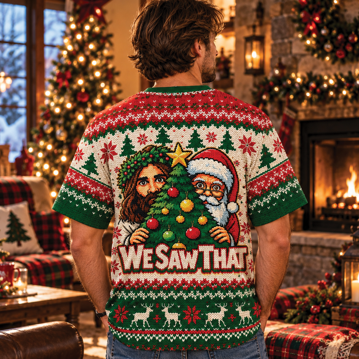 Funny Jesus & Santa Ugly Christmas T-Shirt, Sweatshirt & Hoodie