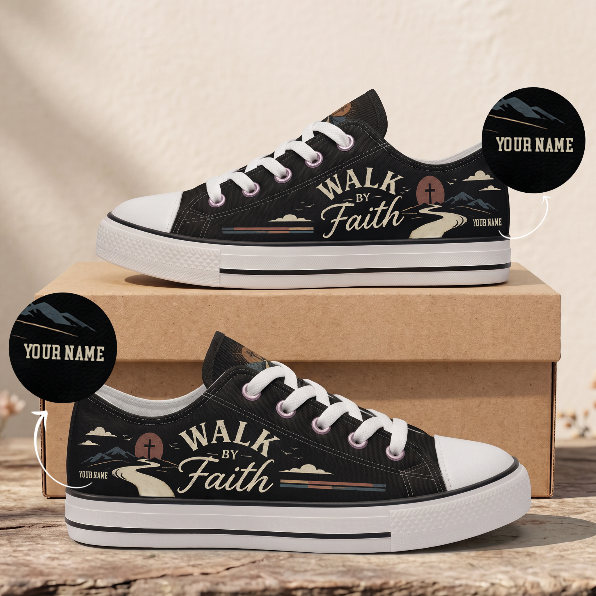 Personalized Walk by Faith Canvas Sneakers – Custom Name Christian Low Top Shoes