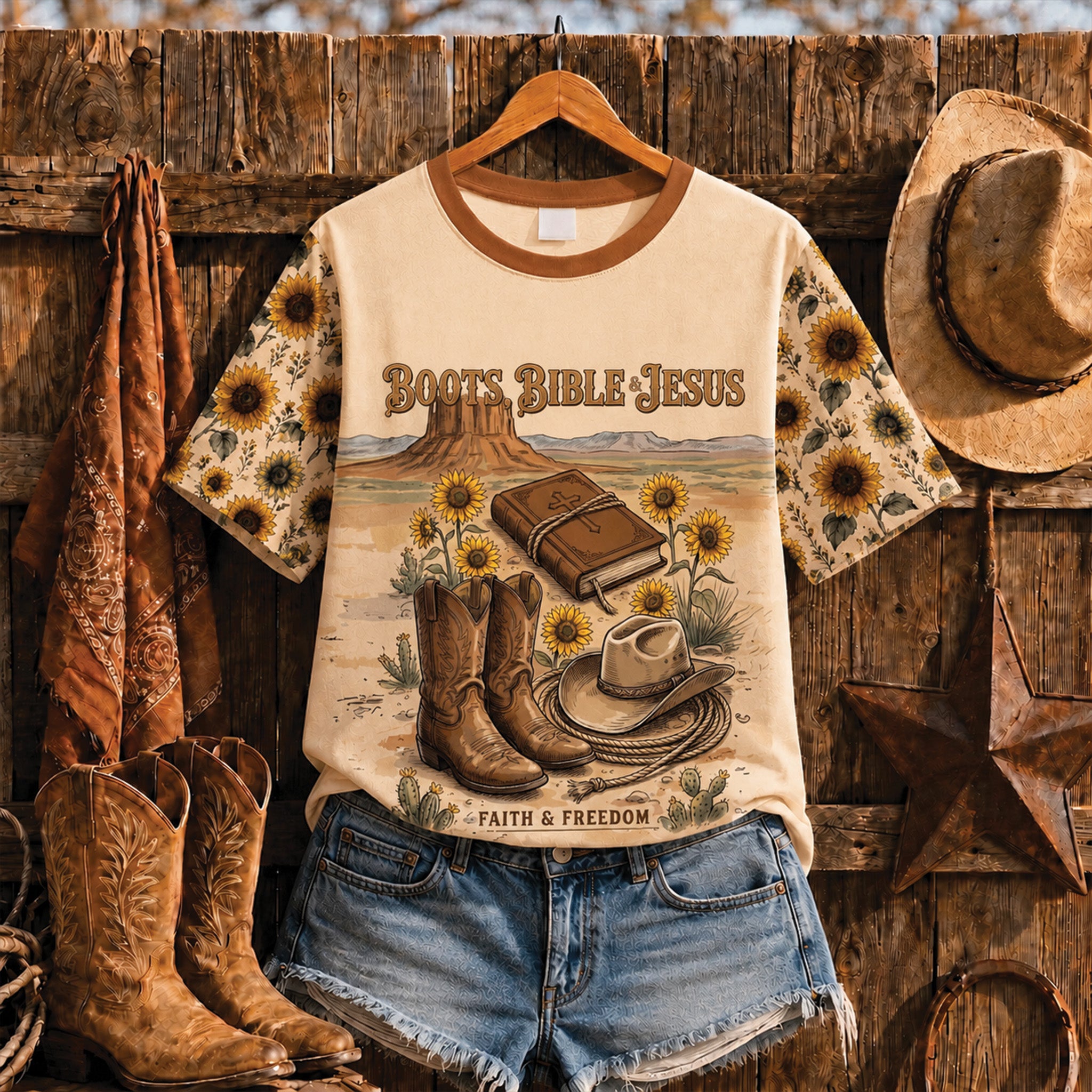 Boots Bible and Jesus Christian All Over Print Shirt, Western Cowgirl Shirt