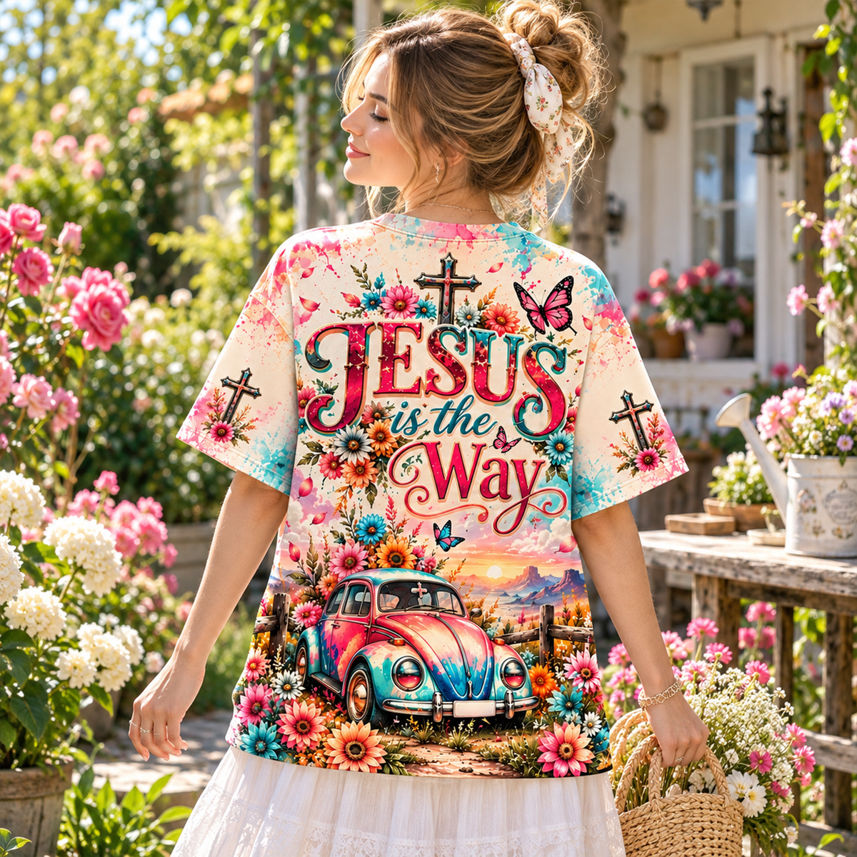 Jesus Is the Way Christian Floral All Over Print Shirt