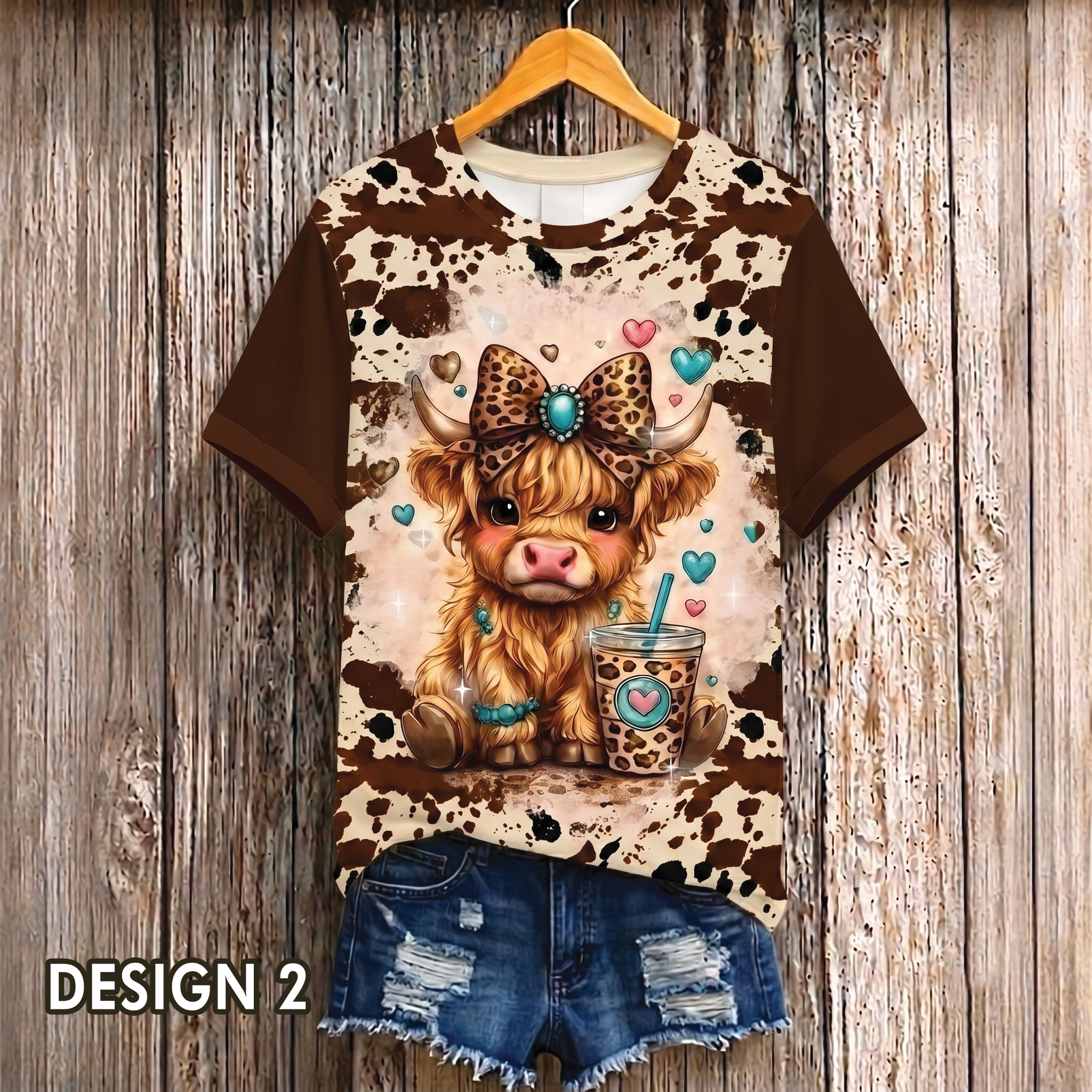 Cute Highland Cow Coffee All Over Print Shirt, Animal Lover Shirt