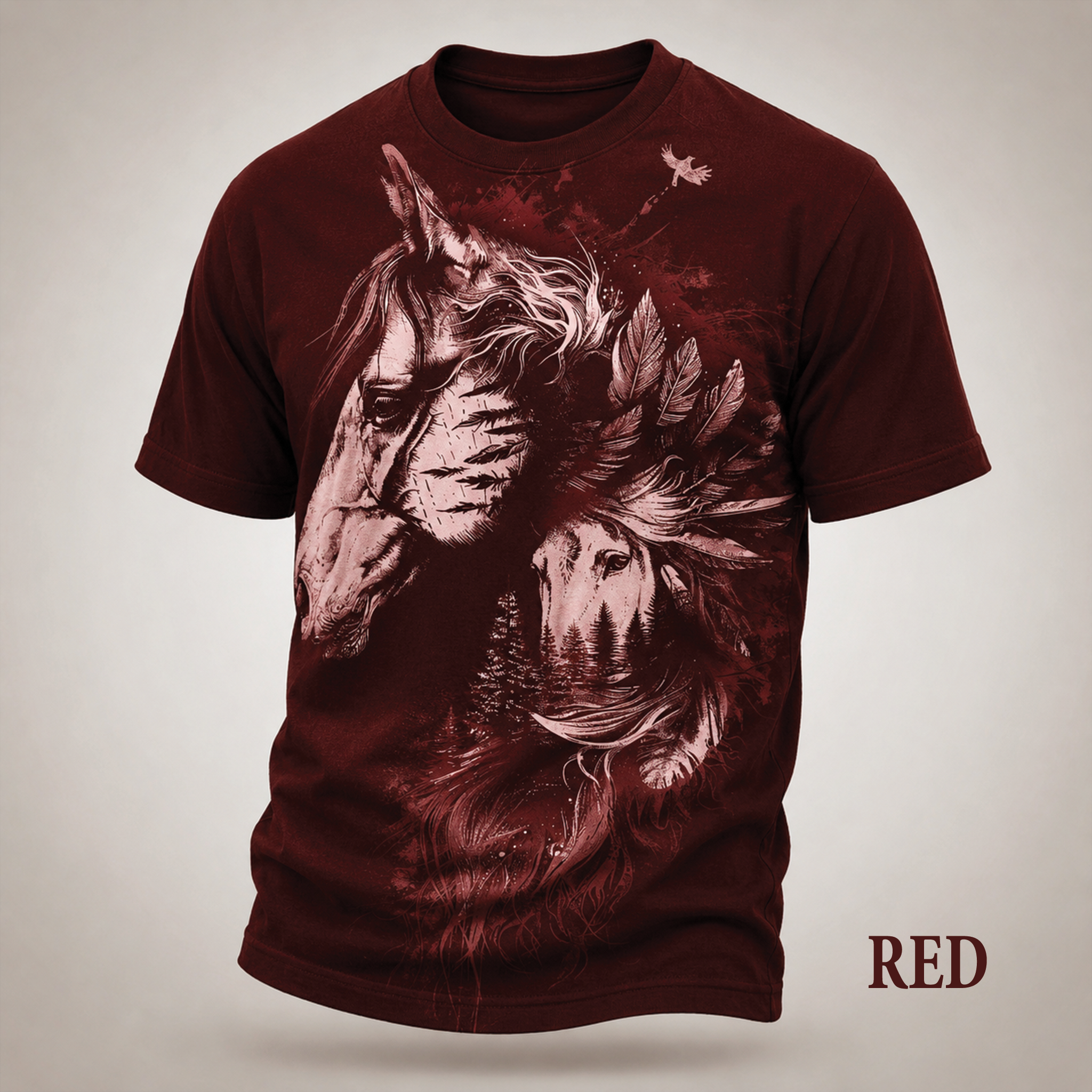 Double Exposure Horse & Pine Forest All Over Print Shirt