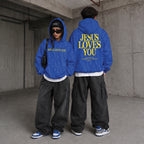 Jesus Loves You Unisex Hoodie, Blue & Yellow Faith-Based Streetwear