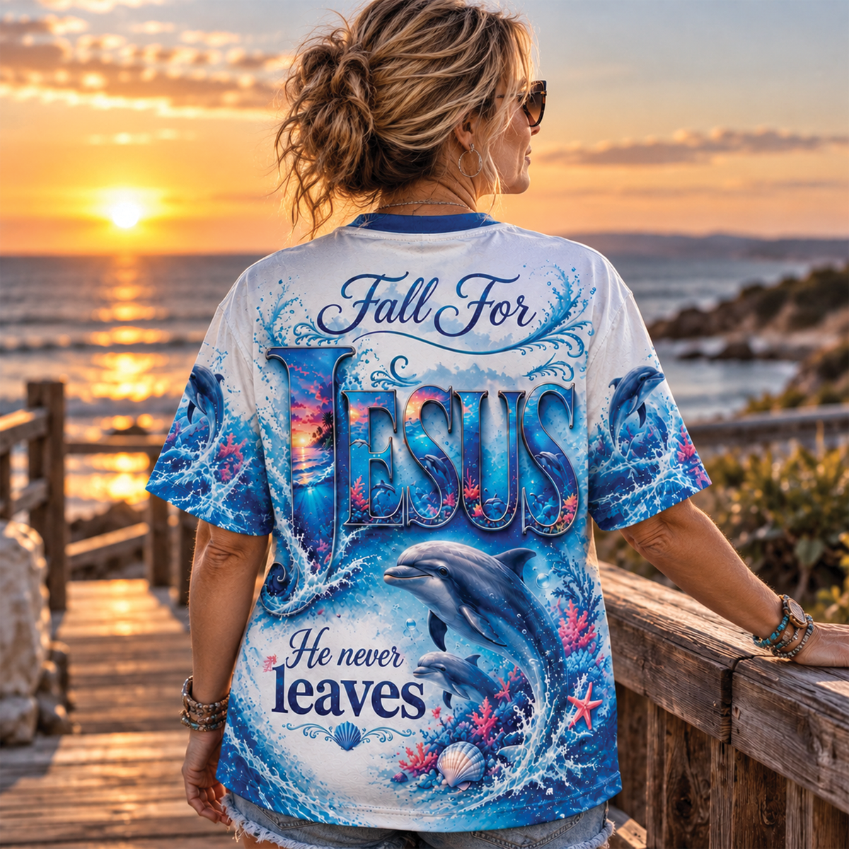 Fall for Jesus He Never Leaves Ocean T-Shirt, Sweatshirt & Hoodie