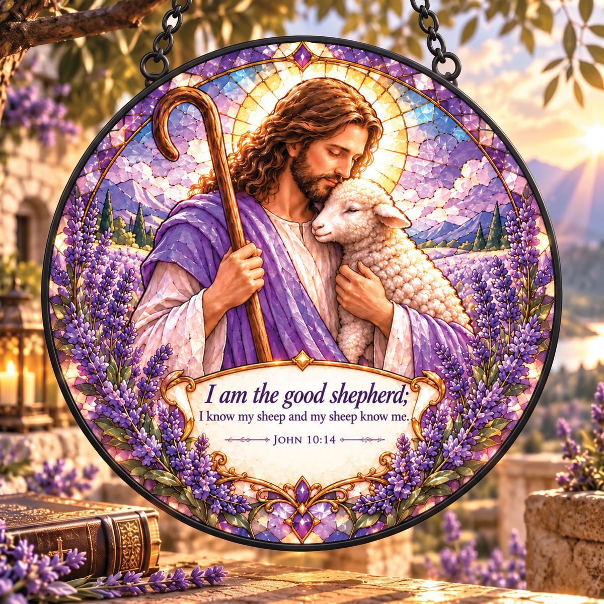 I Am The Good Shepherd John 10:14 Faux Stained Glass Suncatcher