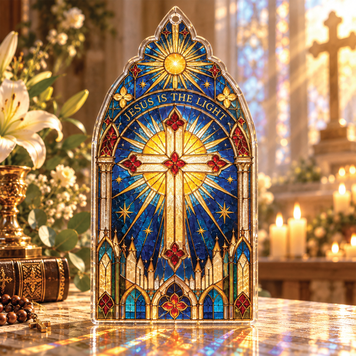 Christian Cross Jesus Is The Light Acrylic Suncatcher