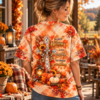 Christian Fall Floral Cross Thanksgiving All Over Print Shirt