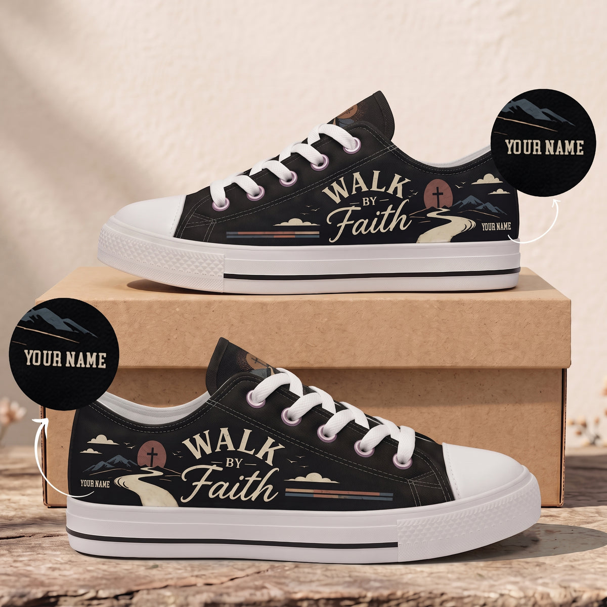 Personalized Walk by Faith Canvas Sneakers - Custom Name Christian Low Top Shoes