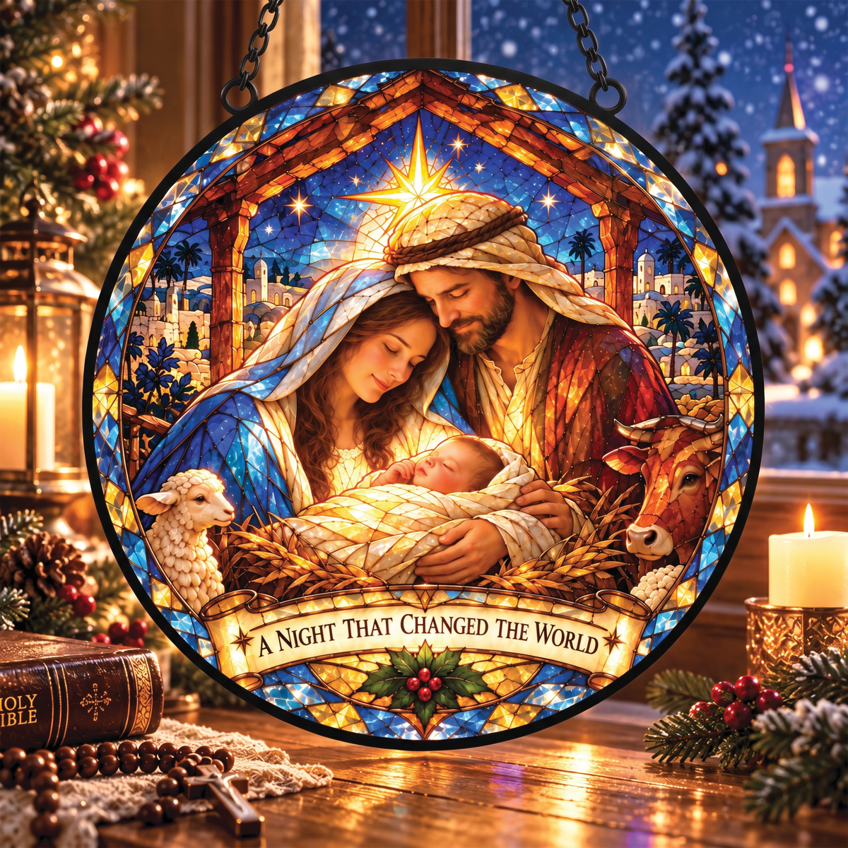 Christmas Nativity Faux Stained Glass Suncatcher