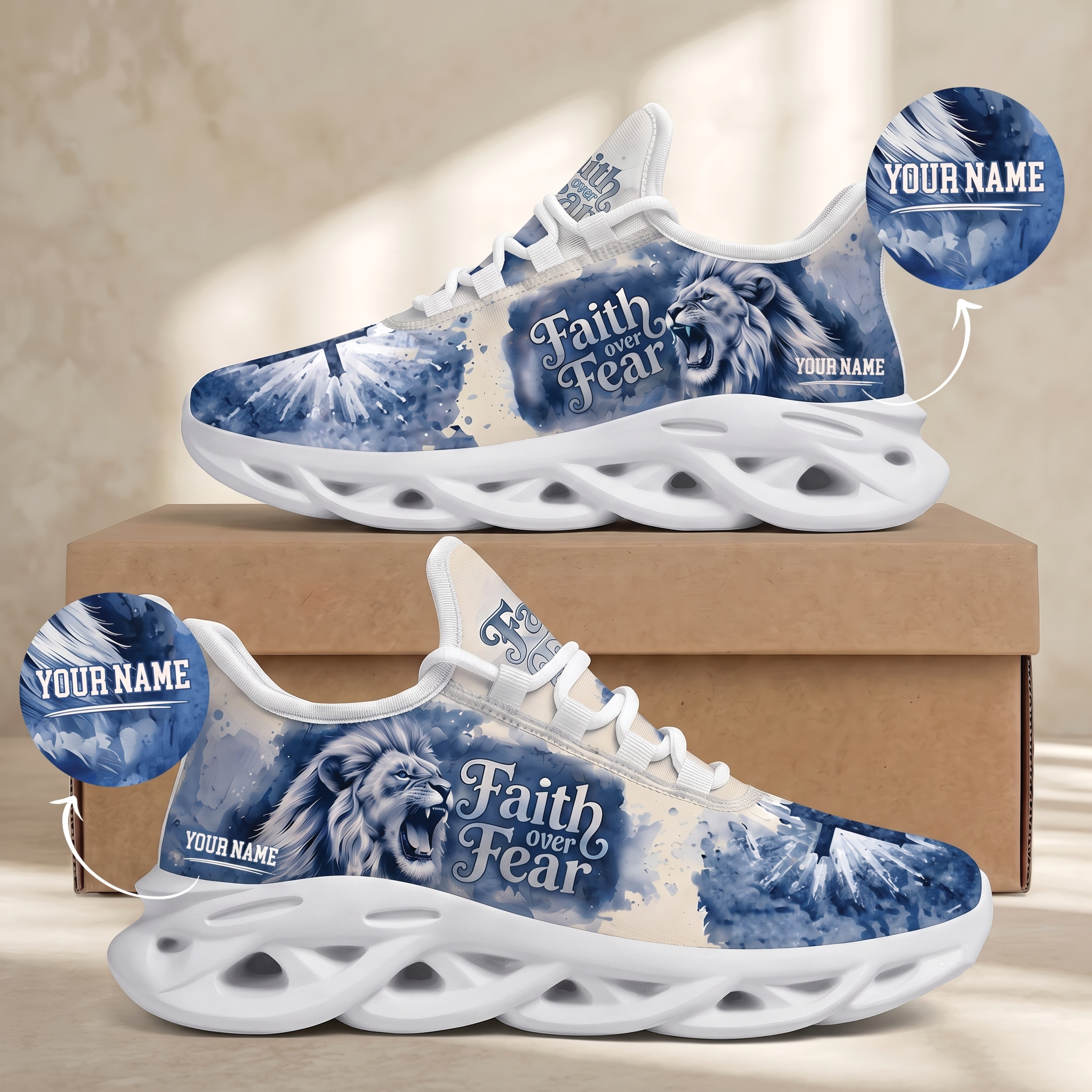 Custom Name Faith Over Fear Sneakers, Christian Max Soul Shoes