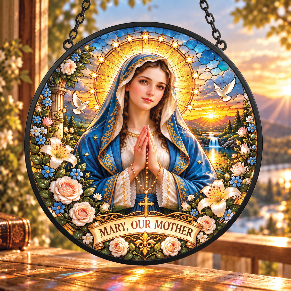 Mary Our Mother Faux Stained Glass Suncatcher