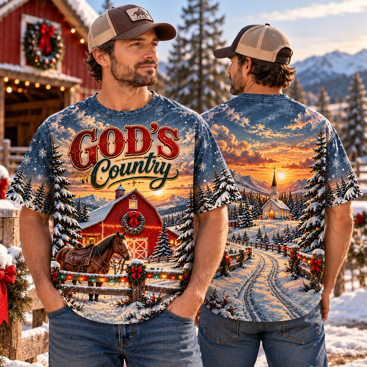 God's Country Western Christmas All Over Print Shirt