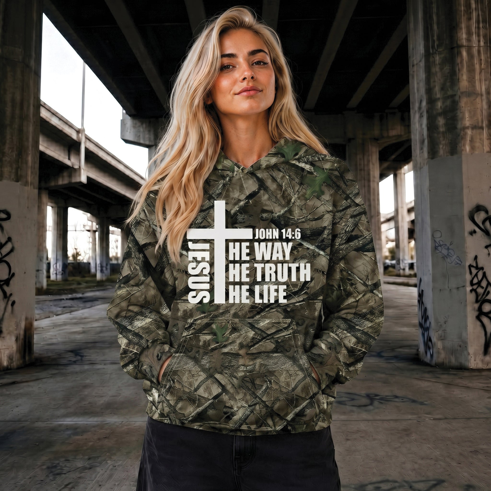Jesus: The Way, The Truth, The Life Camo Hoodie, John 14:6 Christian Streetwear