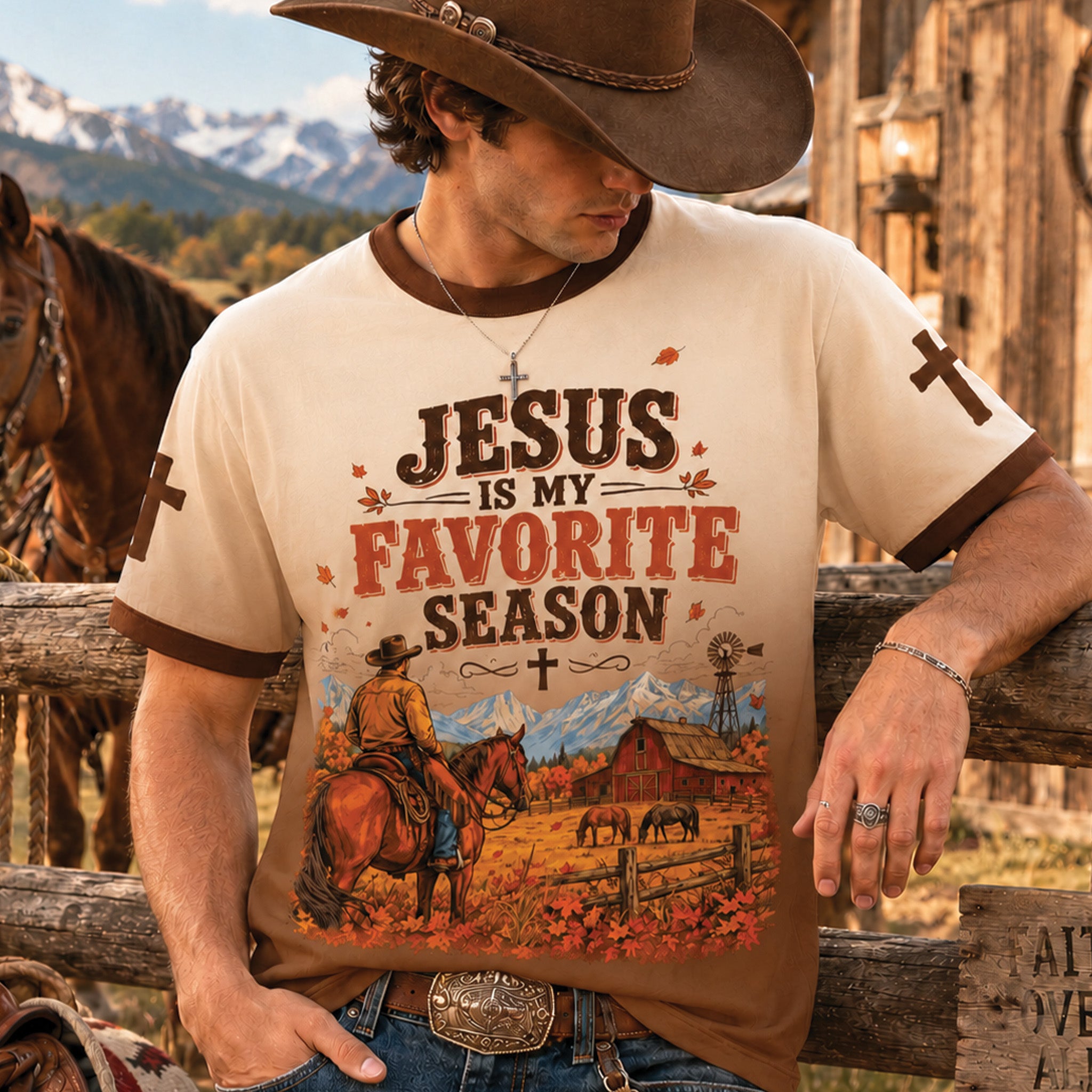 Jesus Is My Favorite Season All Over Print Shirt, Christian Cowboy Shirt