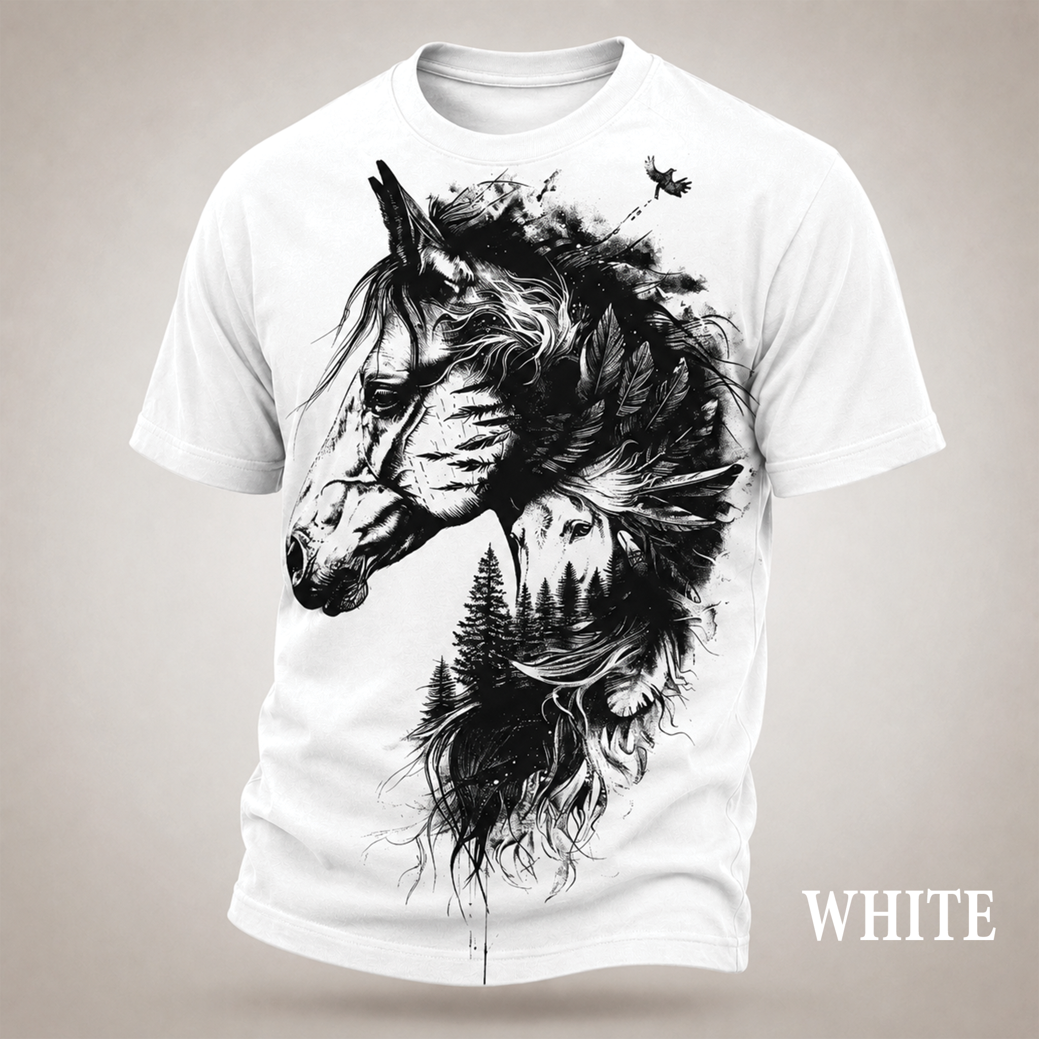 Double Exposure Horse & Pine Forest All Over Print Shirt