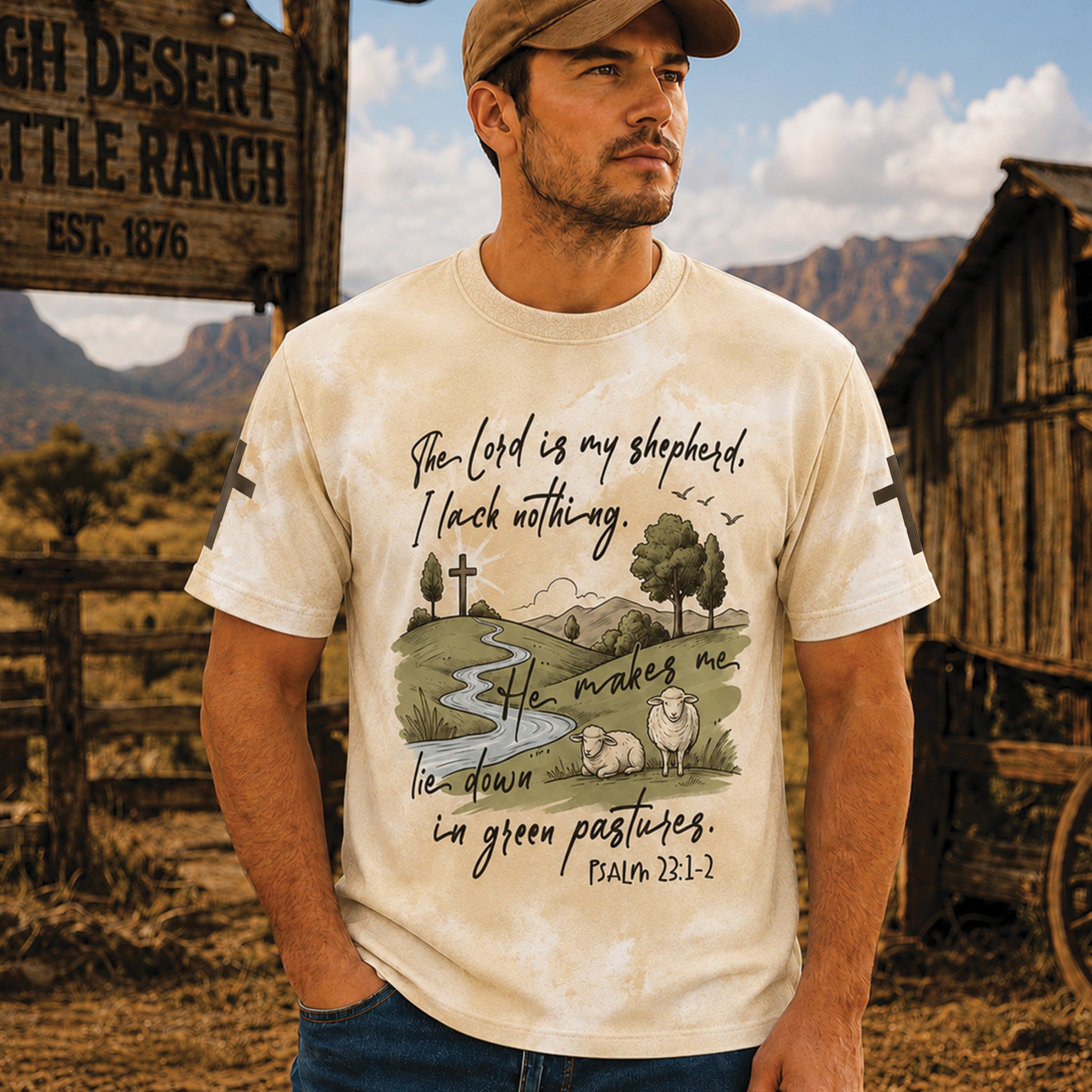 Psalm 23:1-2 Christian All Over Print Shirt, The Lord Is My Shepherd Bible Verse Shirt