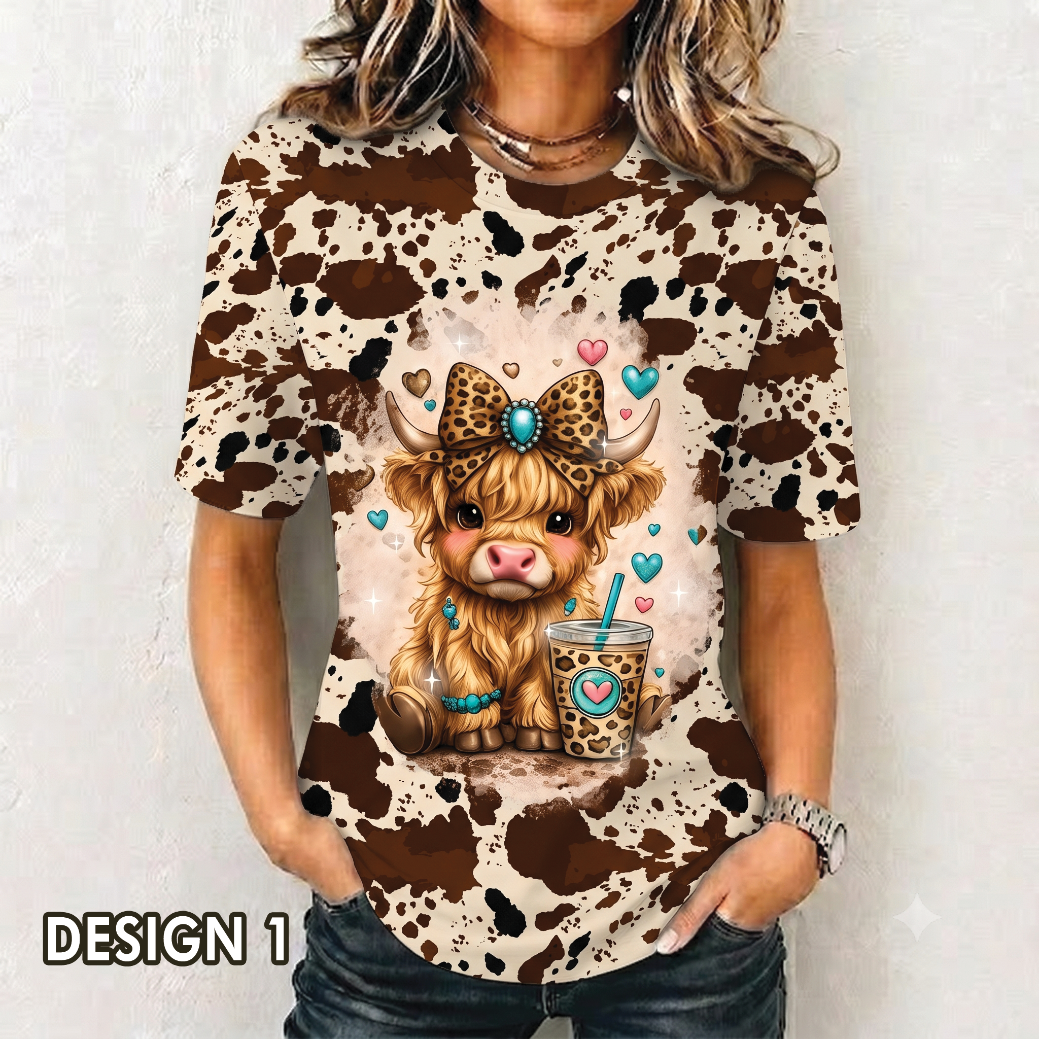 Cute Highland Cow Coffee All Over Print Shirt, Animal Lover Shirt