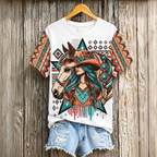 Native Horse All Over Print Shirt, Western Boho Horse Graphic Tee for Women