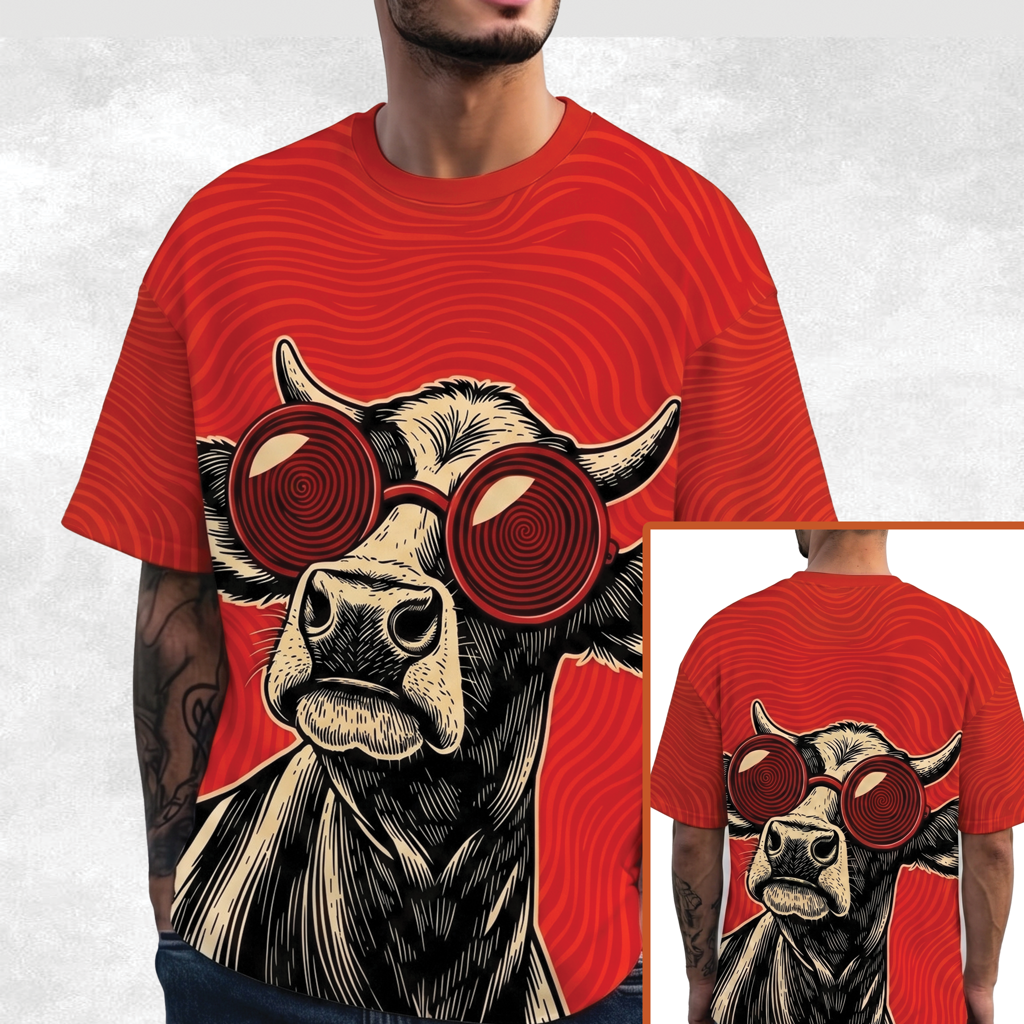 Hypnotic Cow with Sunglasses All Over Print Shirt