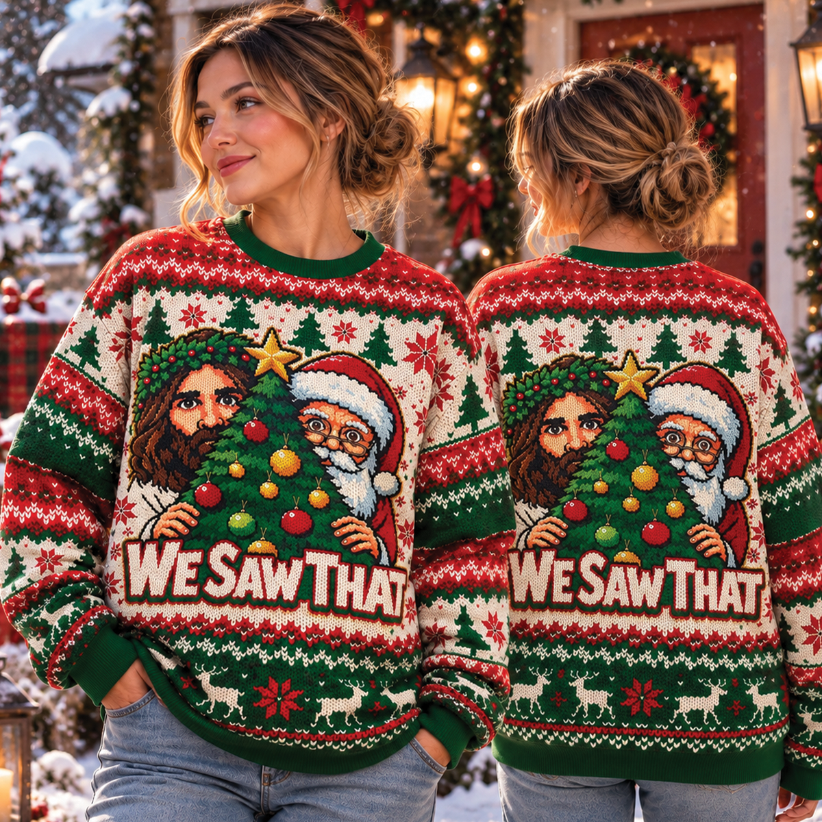 Funny Jesus & Santa Ugly Christmas T-Shirt, Sweatshirt & Hoodie