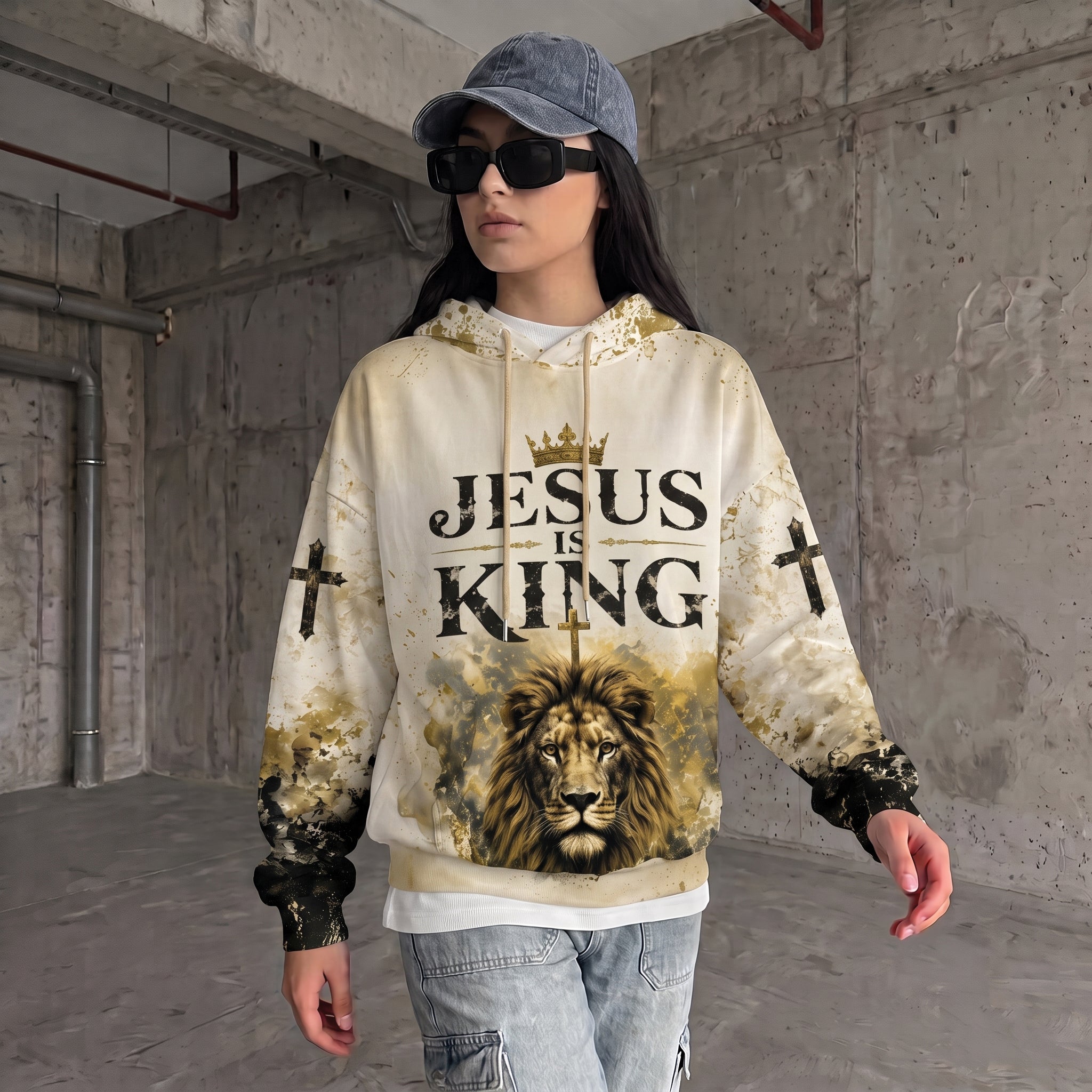 "Jesus Is King" Lion of Judah Unisex Hoodie – Christian Faith Streetwear