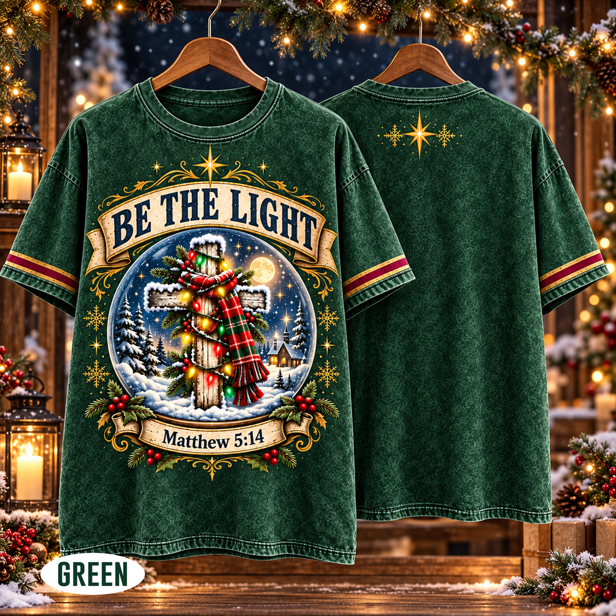 Be The Light Christmas Cross Christian All Over Print Shirt