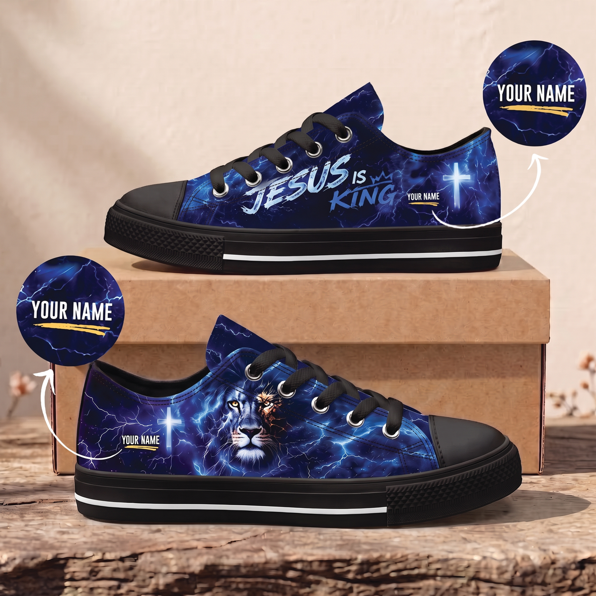 Personalized Jesus Is King Lion of Judah Canvas Sneakers