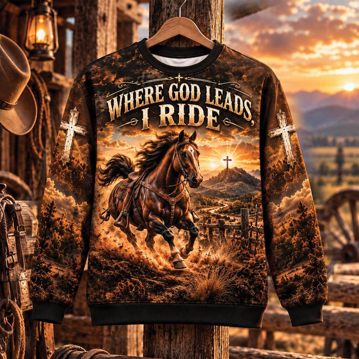 Where God Leads I Ride Christian T-Shirt, Sweatshirt & Hoodie