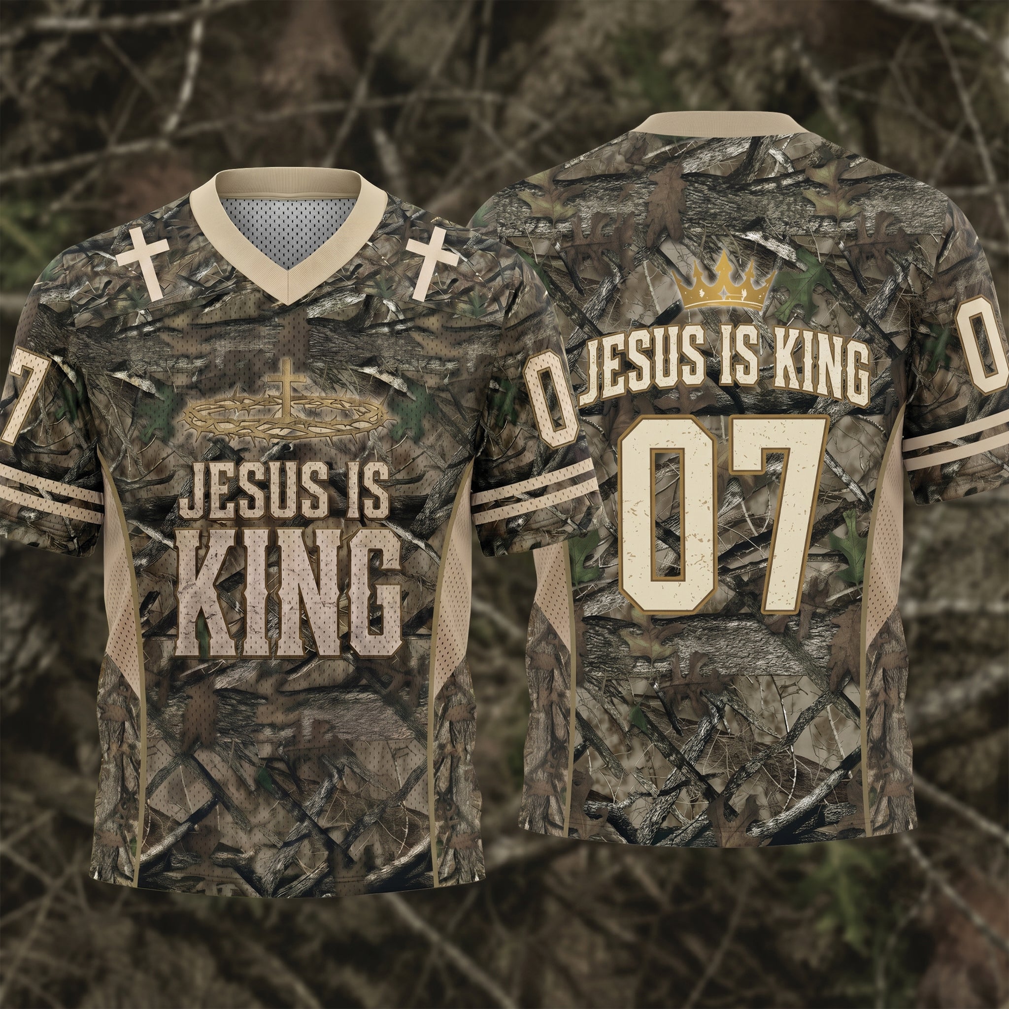 Jesus Is King Christian Football Jersey, Camo Faith Jersey