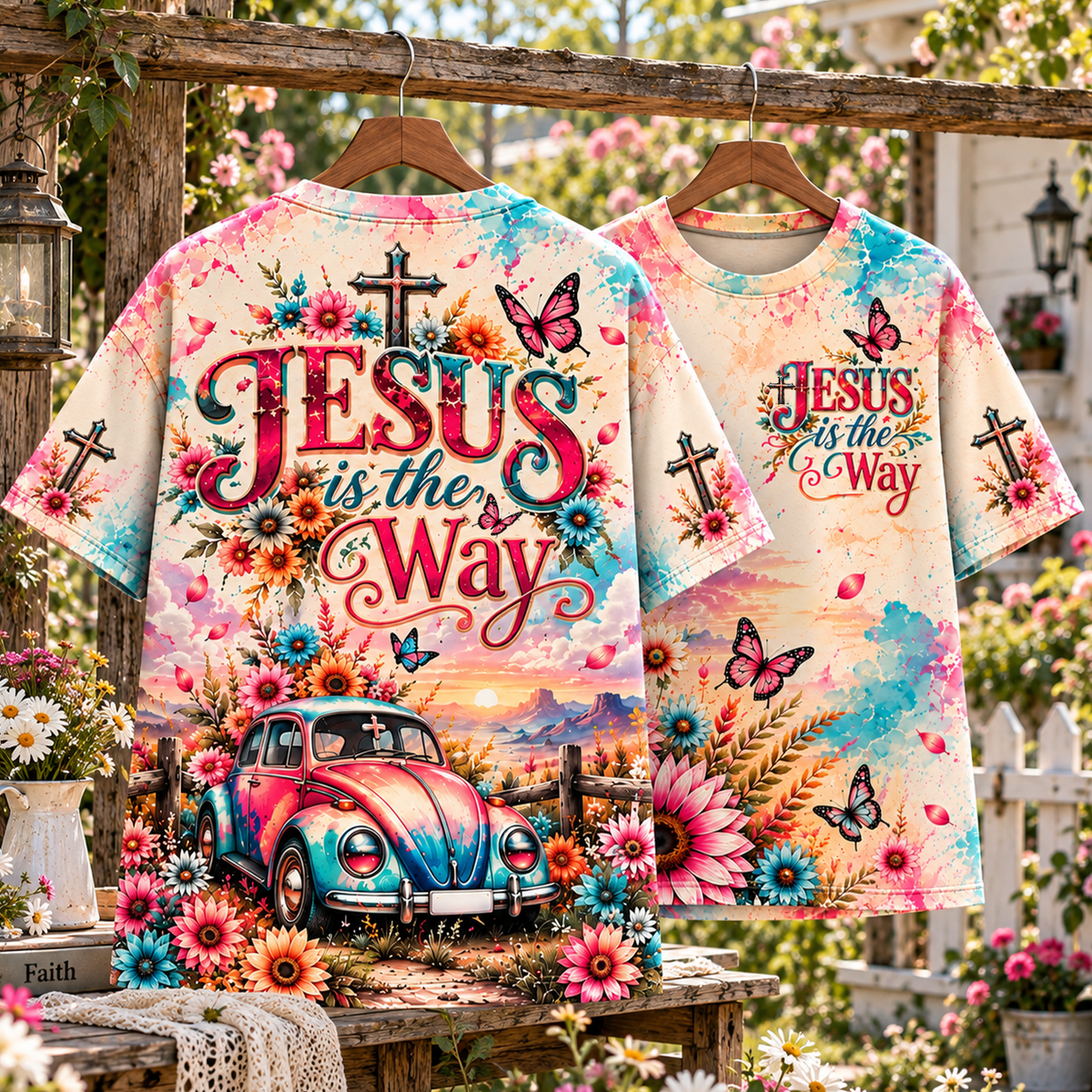 Jesus Is the Way Christian Floral All Over Print Shirt