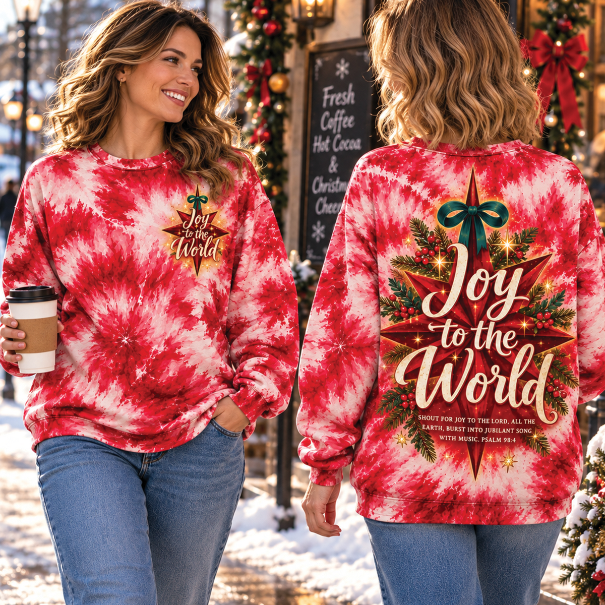 Joy to the World Psalm 98:4 Christmas Tie-Dye T-Shirt, Sweatshirt & Hoodie