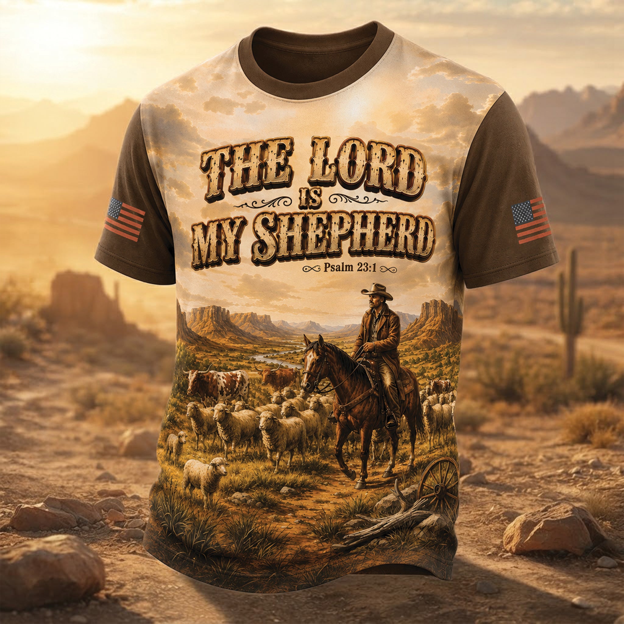The Lord Is My Shepherd Christian All Over Print Shirt, Psalm 23 Cowboy Veteran Shirt