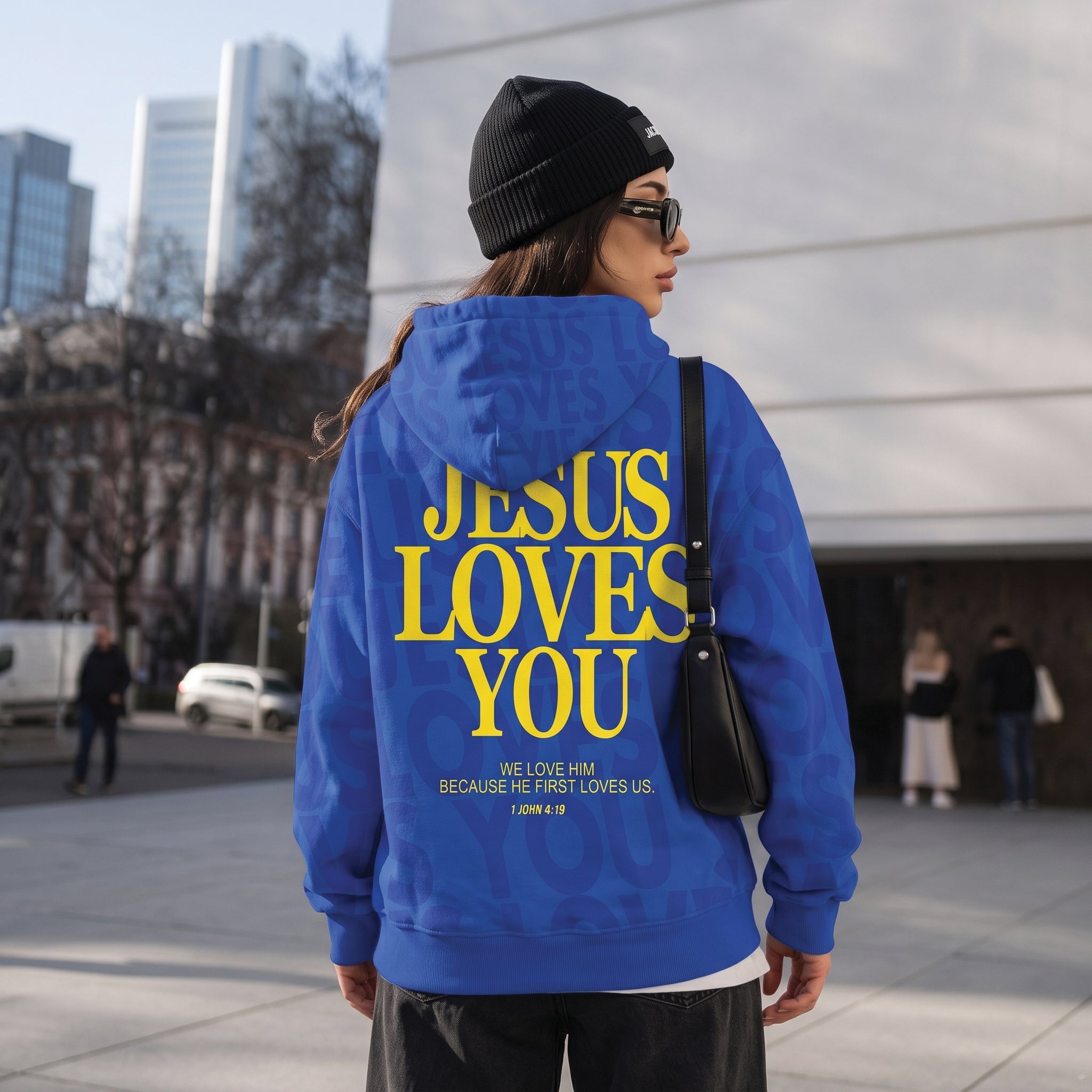 Jesus Loves You Unisex Hoodie, Blue & Yellow Faith-Based Streetwear