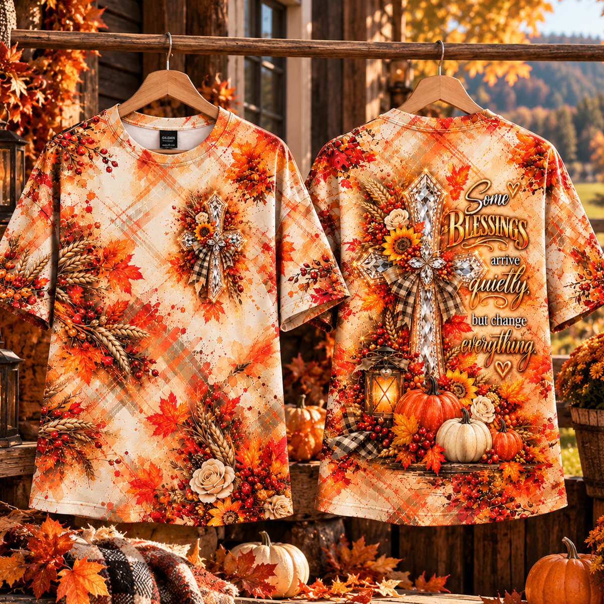 Christian Fall Floral Cross Thanksgiving All Over Print Shirt