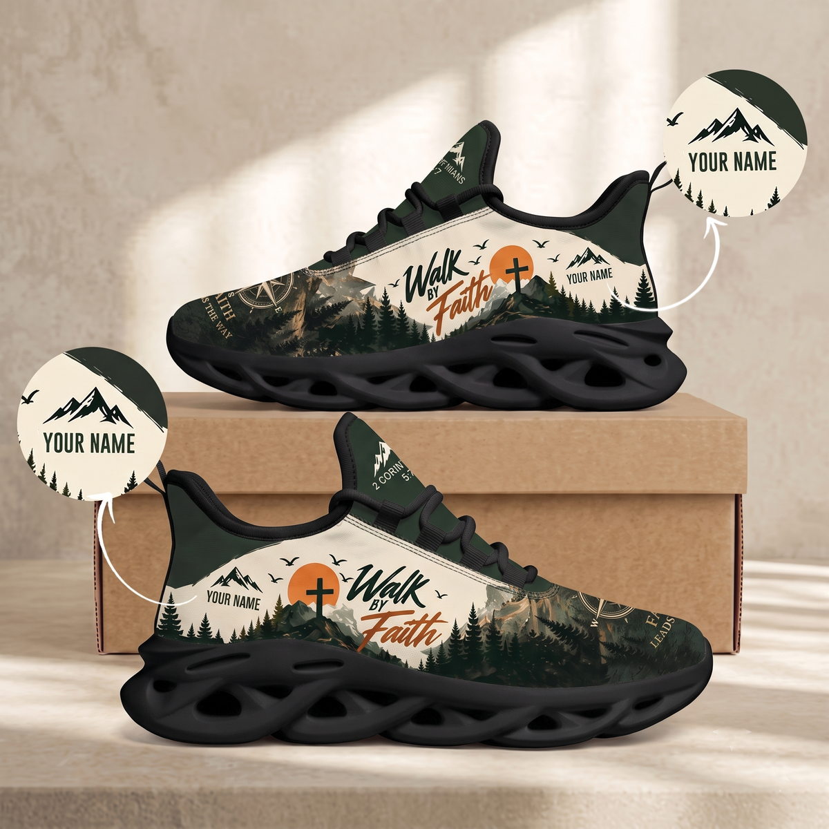 Custom Name Walk by Faith Mountain Sneakers - Christian Max Soul Shoes