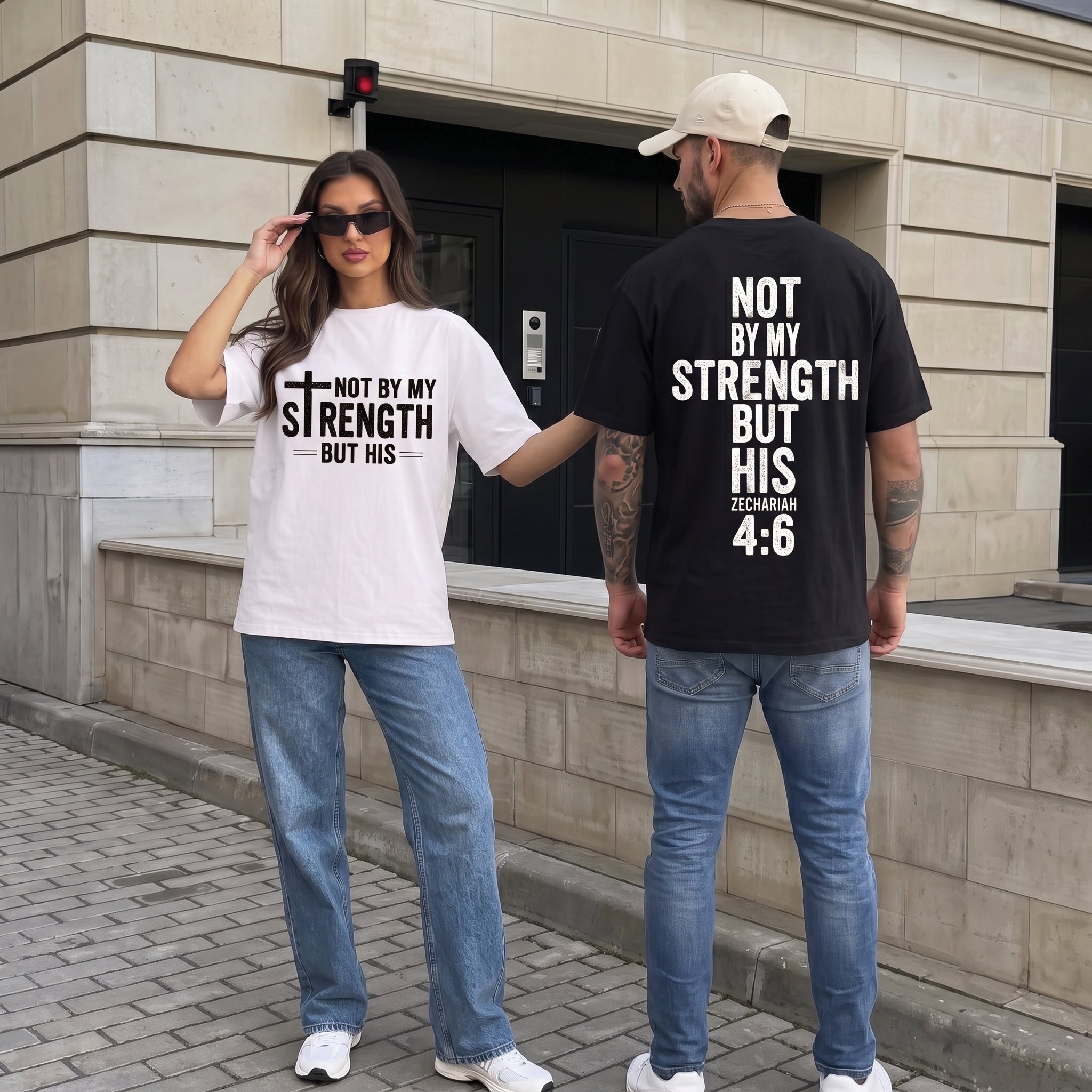 Not By My Strength But His Christian Shirt, Zechariah 4:6 Bible Verse Tee