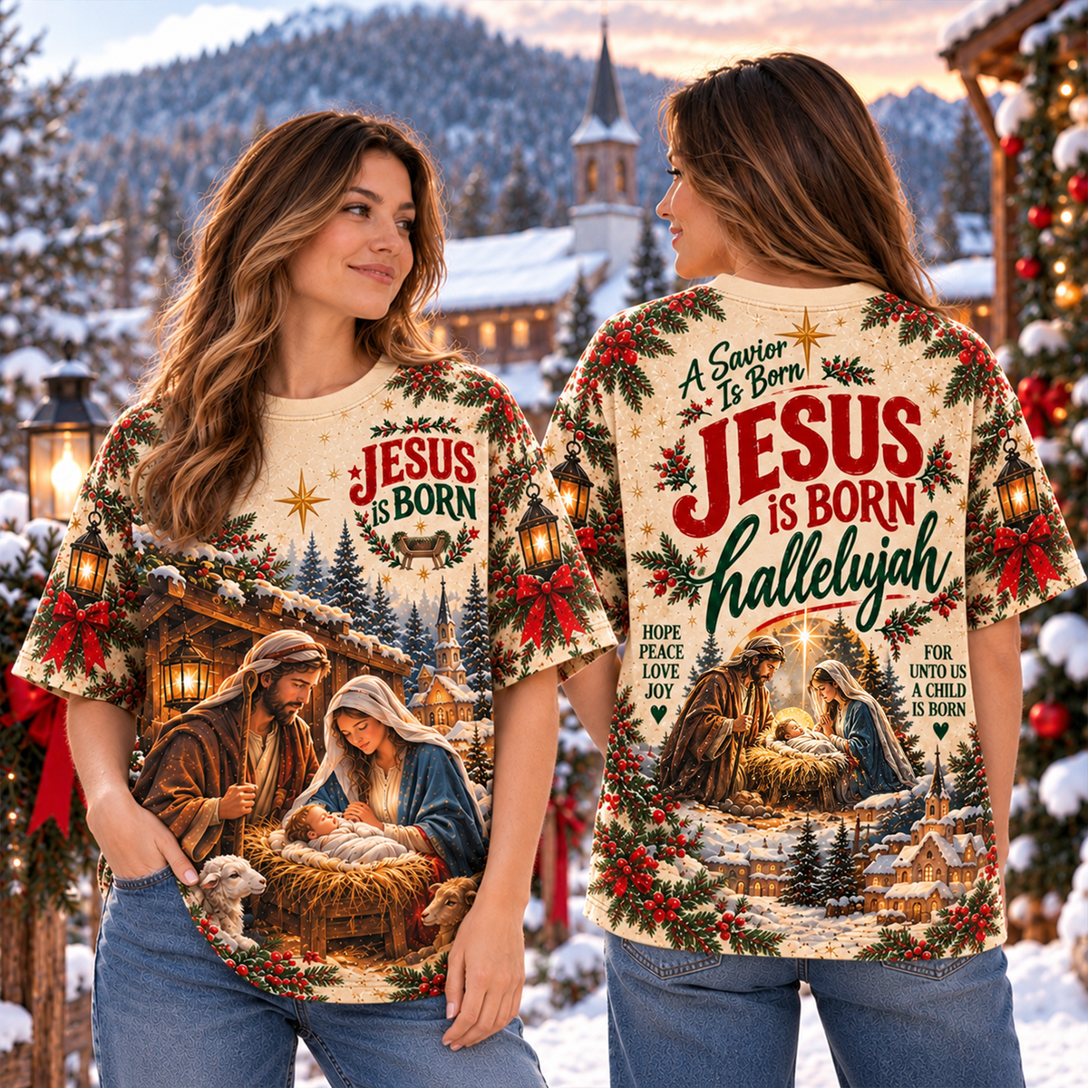 Jesus Is Born Christian Christmas All Over Print Shirt