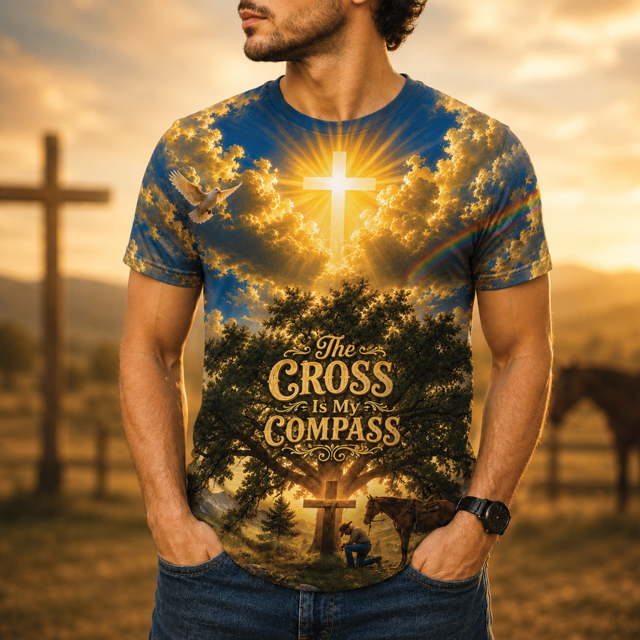 The Cross Is My Compass Christian Faith All-Over Print Shirt