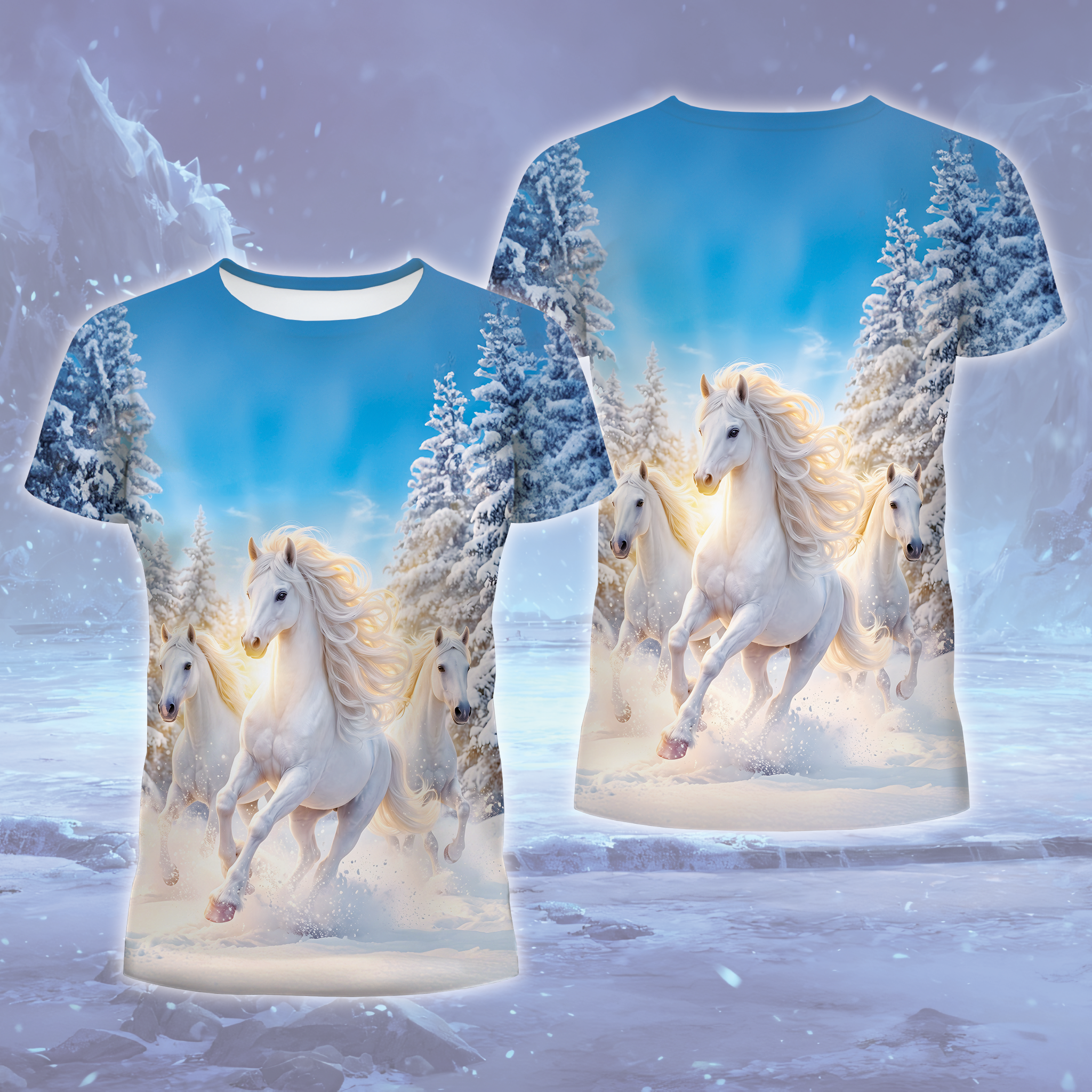 Winter Wonderland White Horse All Over Print Shirt