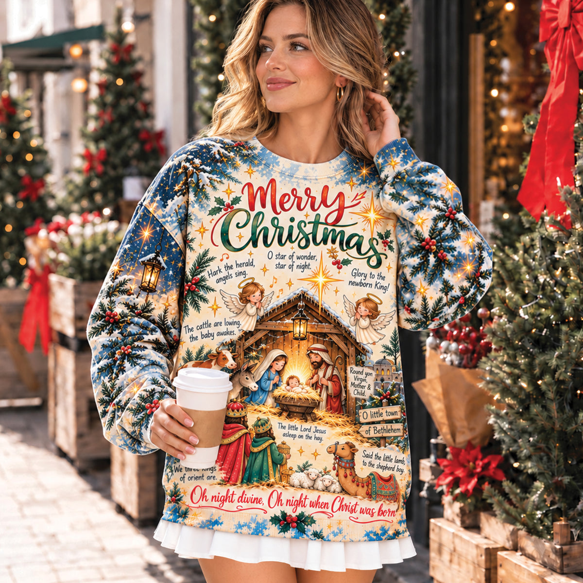 Merry Christmas Nativity Scene Jesus Birth Christian All Over Print Shirt