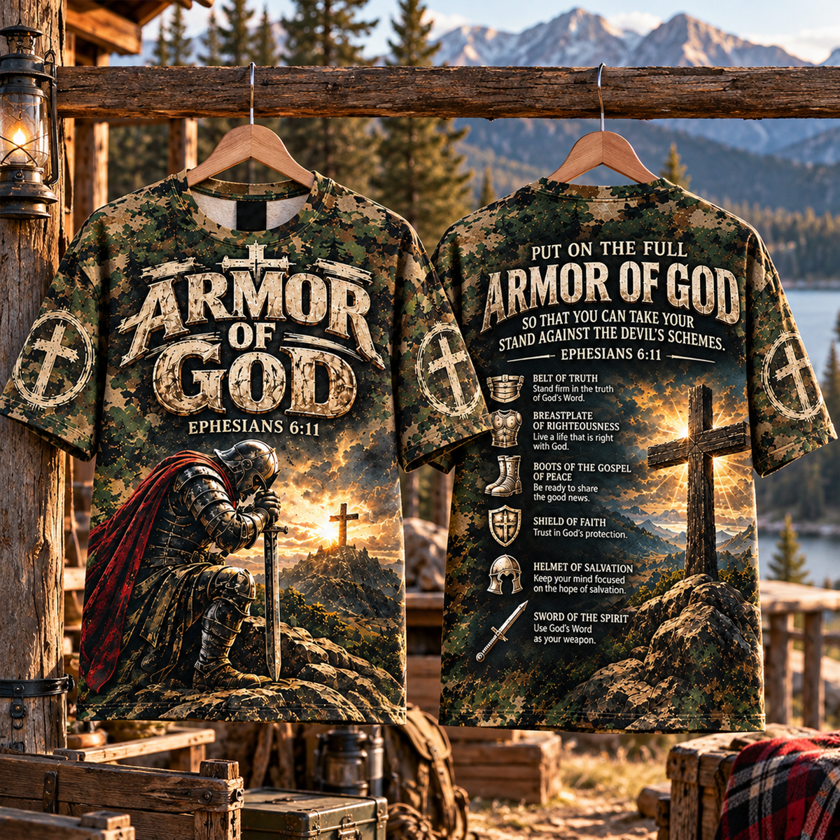 Armor of God Ephesians 6:11 Christian Camo All Over Print Shirt