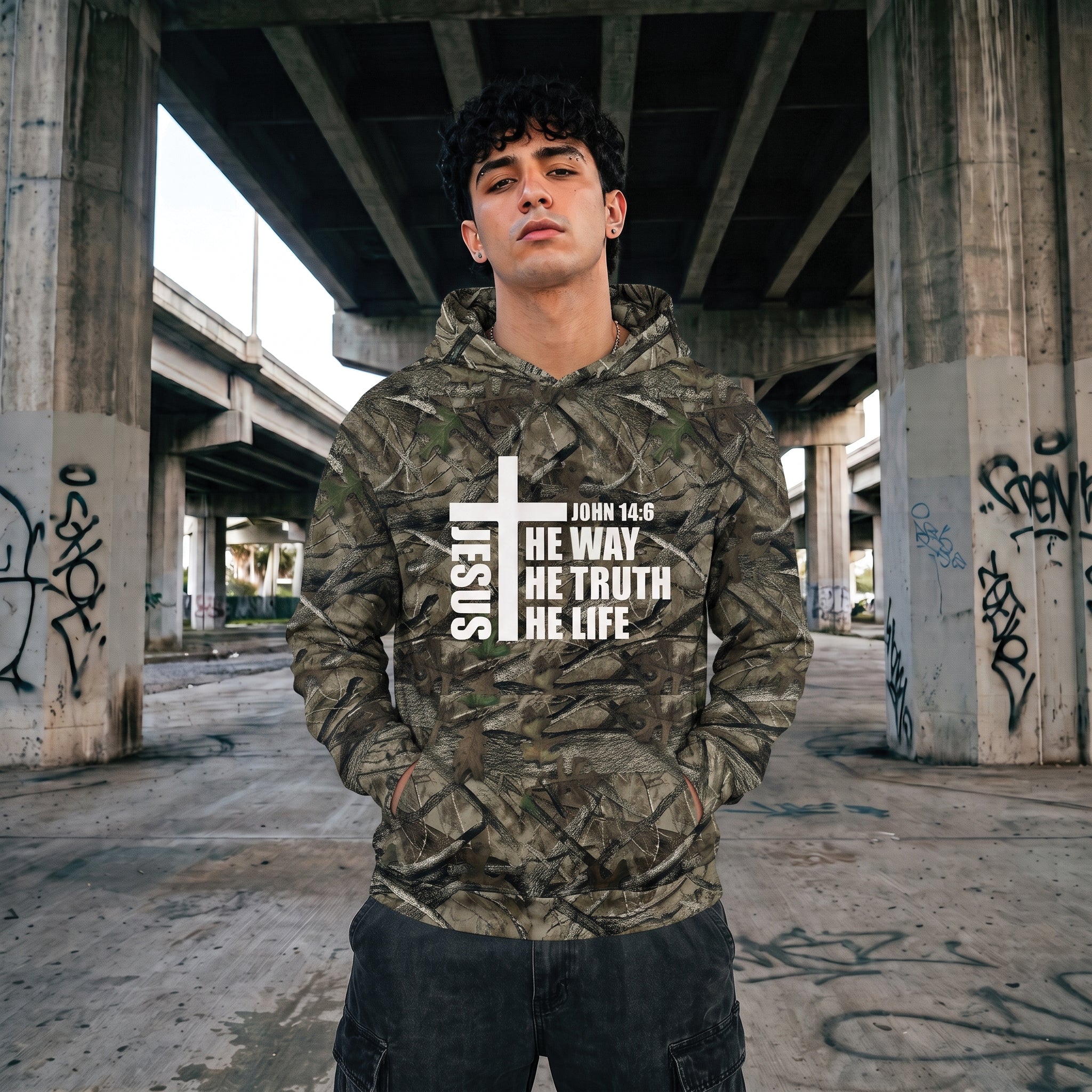 Jesus: The Way, The Truth, The Life Camo Hoodie, John 14:6 Christian Streetwear