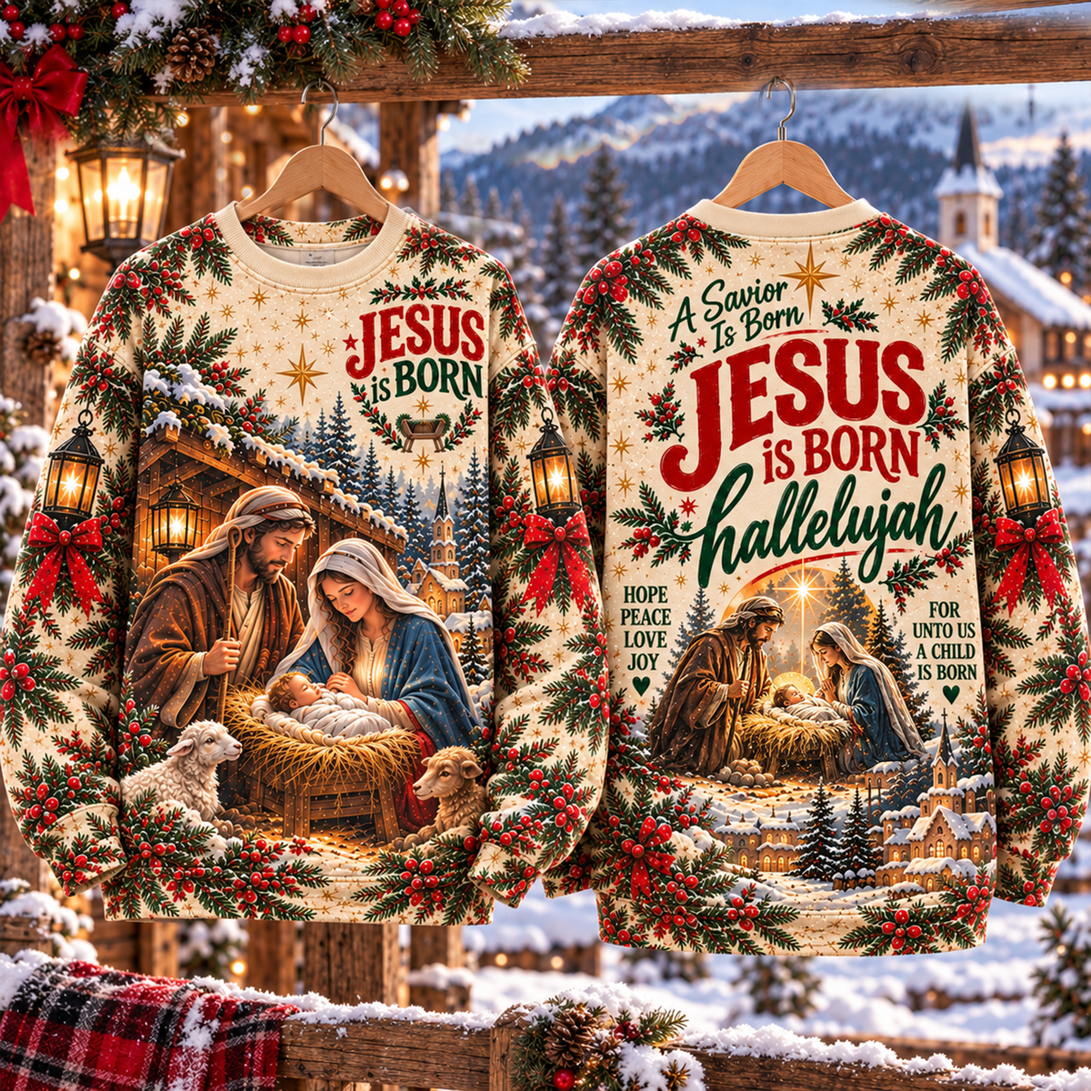 Jesus Is Born Christian Christmas All Over Print Shirt